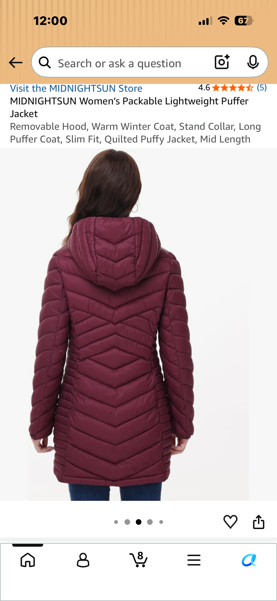 MIDNIGHTSUN Women’s Packable Lightweight Puffer Jacket Removable Hood, Warm Winter Coat, Stand Collar, Long Puffer Coat, Slim Fit, Quilted Puffy Jacket, Mid Length (Size Large)