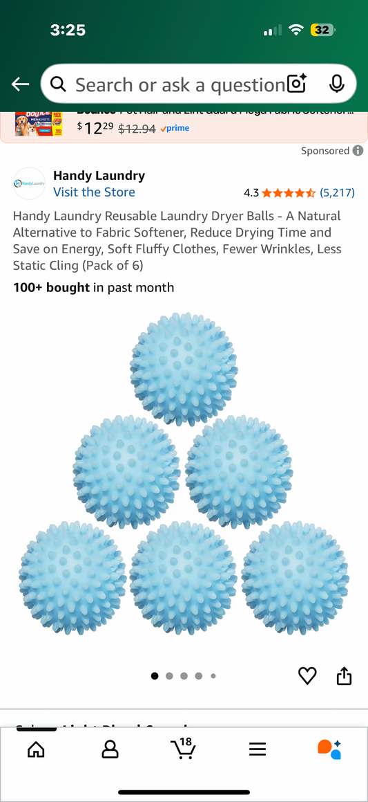 Handy Laundry Reusable Laundry Dryer Balls - A Natural Alternative to Fabric Softener, Reduce Drying Time and Save on Energy, Soft Fluffy Clothes, Fewer Wrinkles, Less Static Cling (Pack of 6