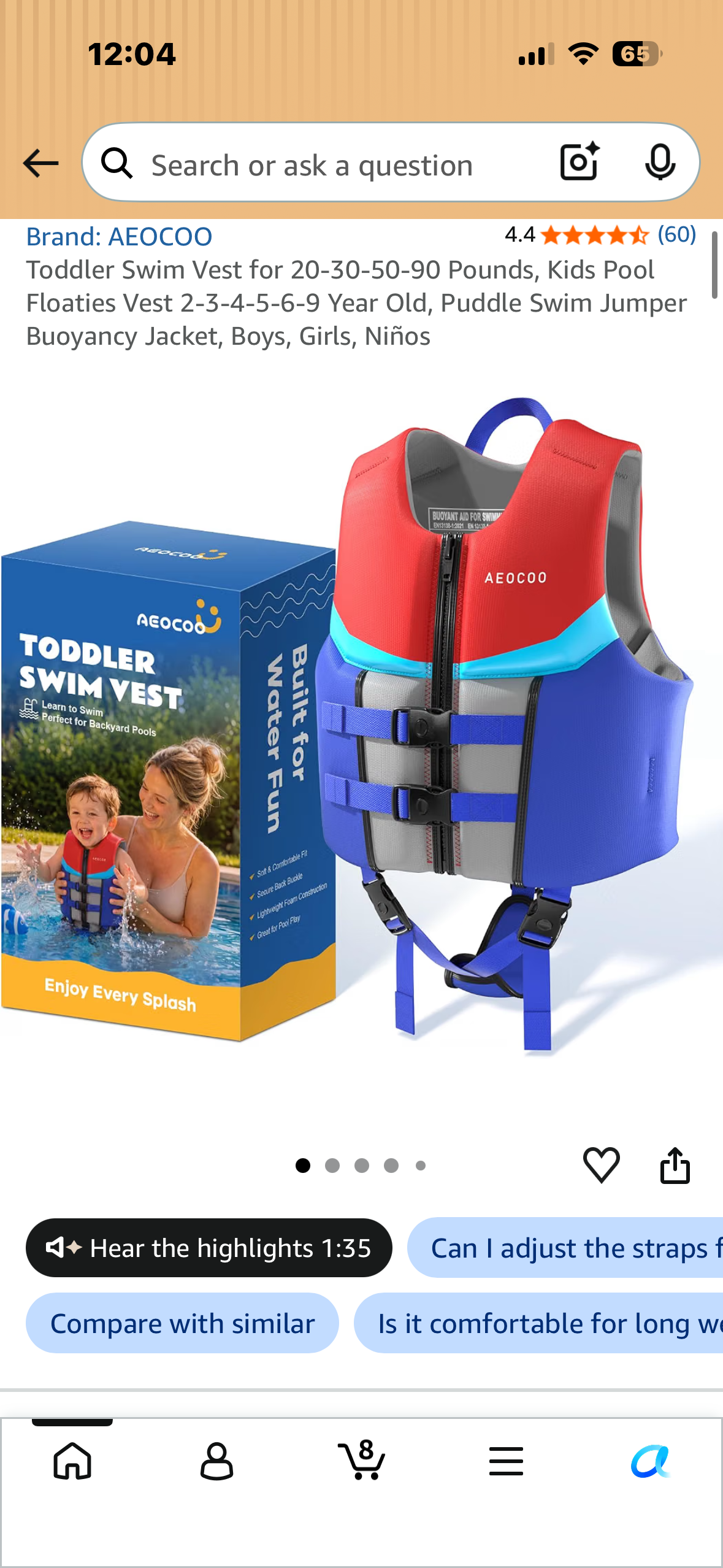 Toddler Swim Vest for 20-30 Pounds, Kids Pool Floaties Vest 2-4 Year Old, Puddle Swim Jumper  Buoyancy Jacket, Boys, Girls, Niños