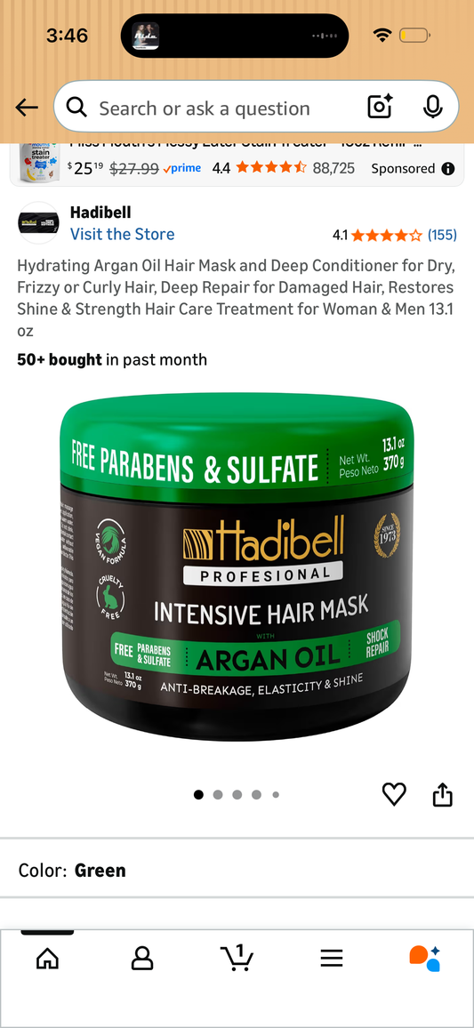 Hydrating Argan Oil Hair Mask and Deep Conditioner for Dry, Frizzy or Curly Hair, Deep Repair for Damaged Hair, Restores Shine & Strength Hair Care Treatment for Woman & Men 13.1 oz