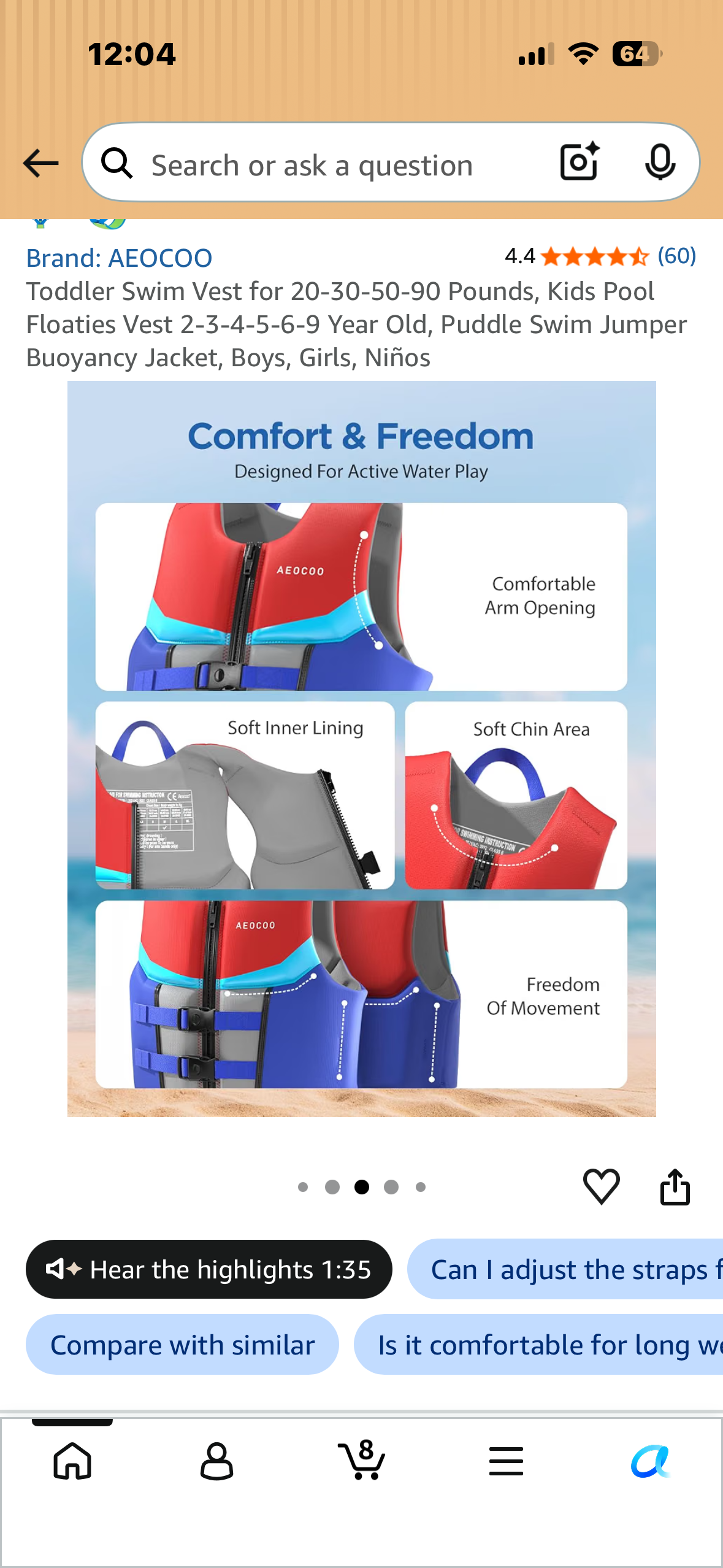 Toddler Swim Vest for 20-30 Pounds, Kids Pool Floaties Vest 2-4 Year Old, Puddle Swim Jumper  Buoyancy Jacket, Boys, Girls, Niños
