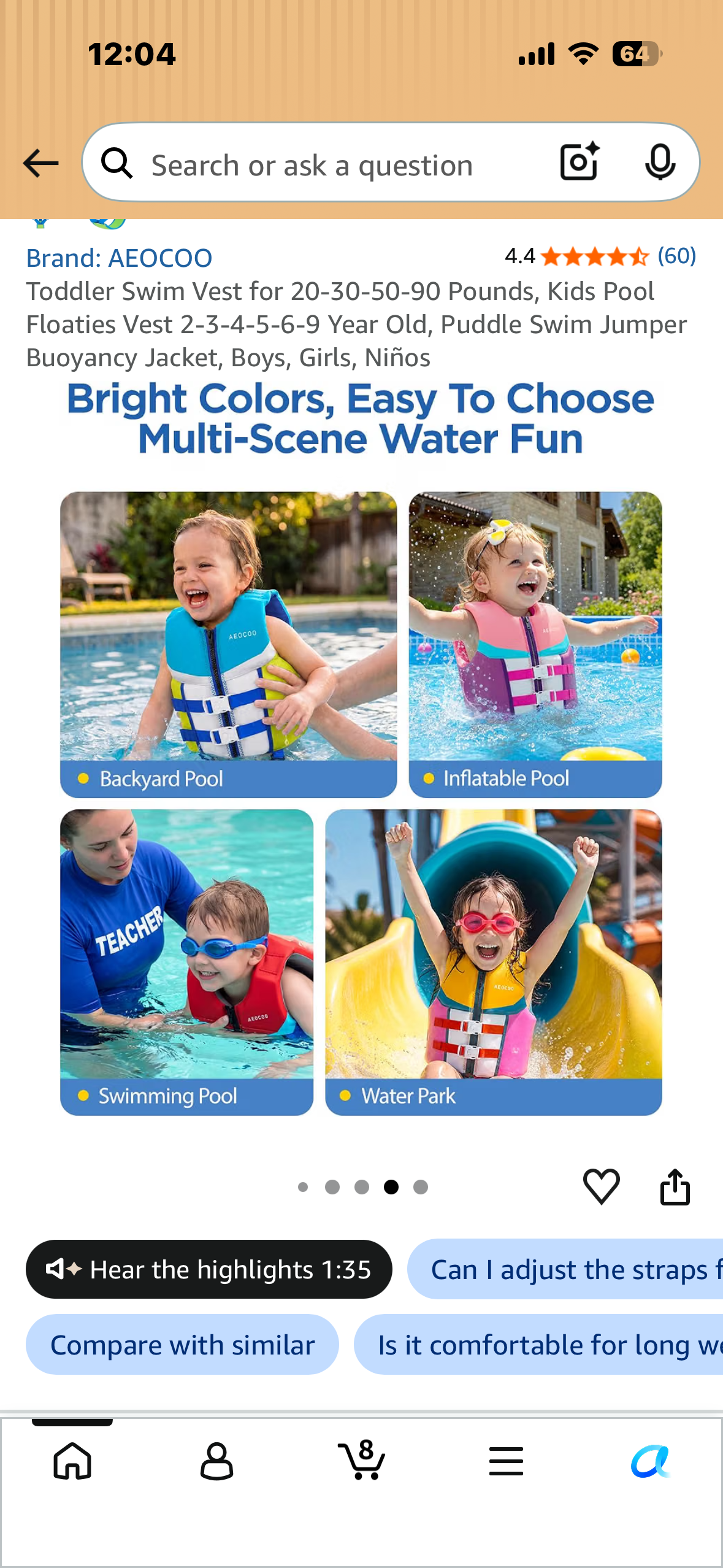 Toddler Swim Vest for 20-30 Pounds, Kids Pool Floaties Vest 2-4 Year Old, Puddle Swim Jumper  Buoyancy Jacket, Boys, Girls, Niños