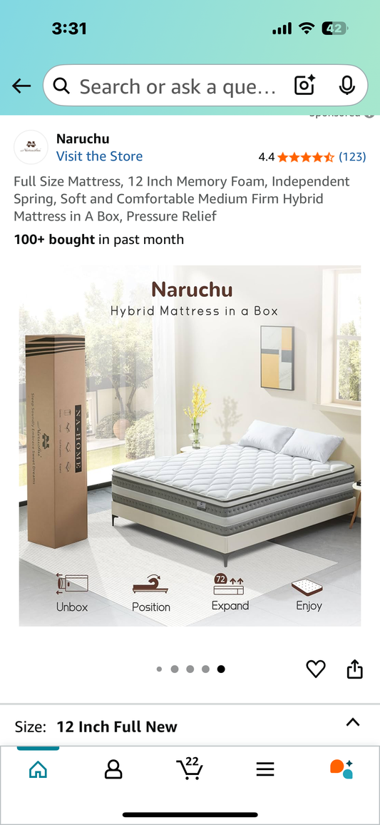 Full Size Mattress, 12” (B1001)