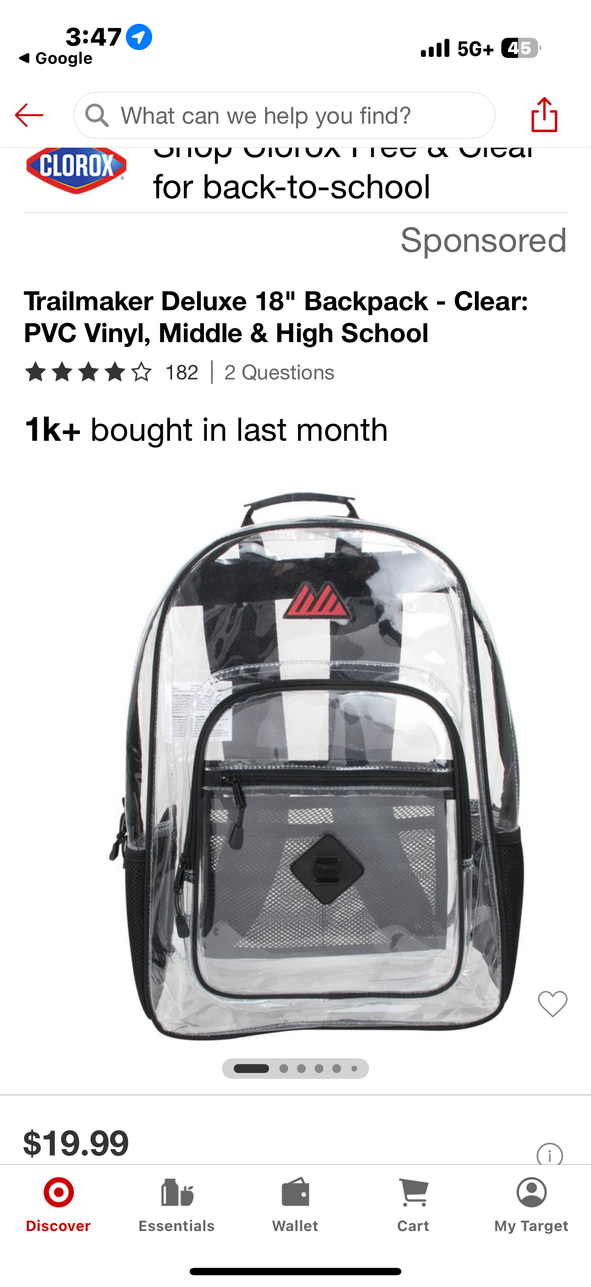 Trailmaker Deluxe 18" Backpack - Clear: PVC Vinyl, Middle & High School