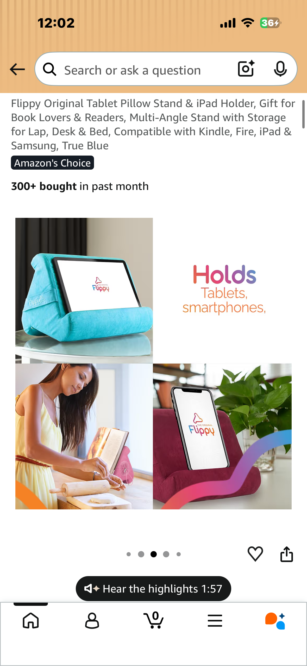 Flippy Original Tablet Pillow Stand & iPad Holder, Gift for Book Lovers & Readers, Multi-Angle Stand with Storage for Lap, Desk & Bed, Compatible with Kindle, Fire, iPad & Samsung, True Blue