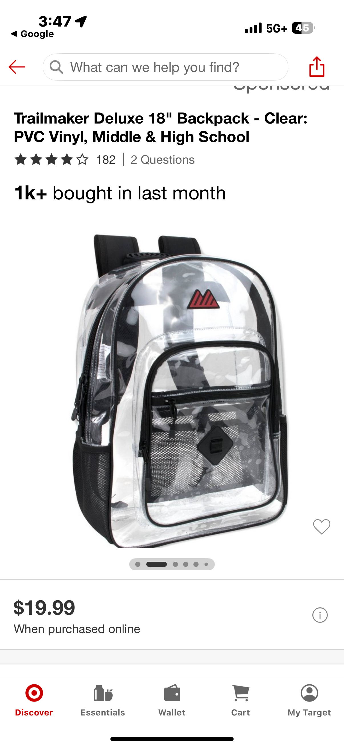 Trailmaker Deluxe 18" Backpack - Clear: PVC Vinyl, Middle & High School