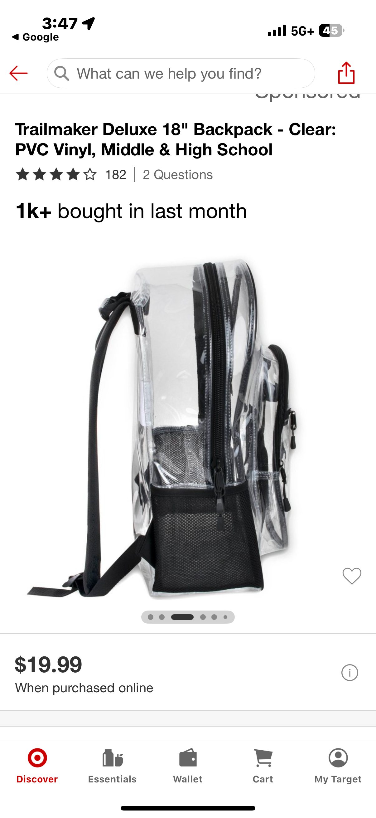 Trailmaker Deluxe 18" Backpack - Clear: PVC Vinyl, Middle & High School