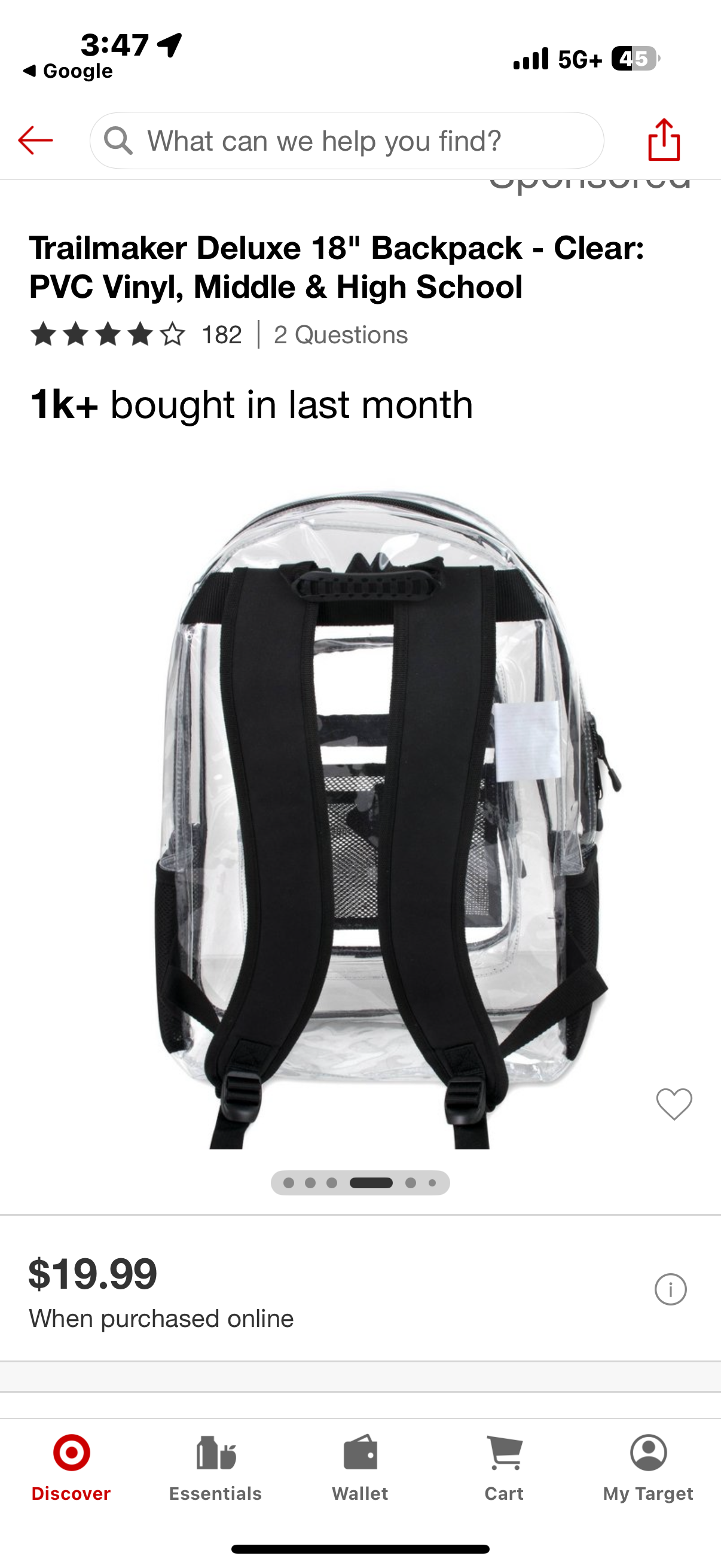 Trailmaker Deluxe 18" Backpack - Clear: PVC Vinyl, Middle & High School