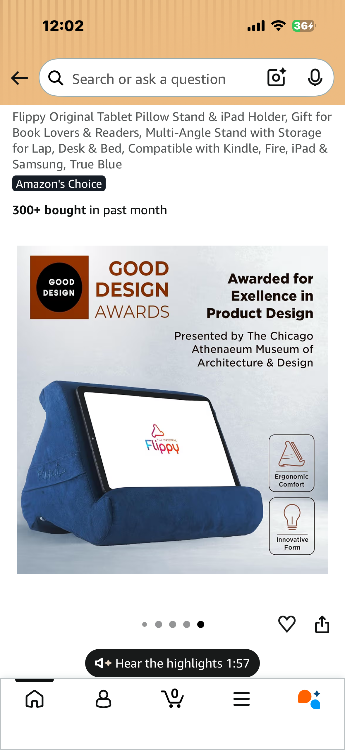 Flippy Original Tablet Pillow Stand & iPad Holder, Gift for Book Lovers & Readers, Multi-Angle Stand with Storage for Lap, Desk & Bed, Compatible with Kindle, Fire, iPad & Samsung, True Blue