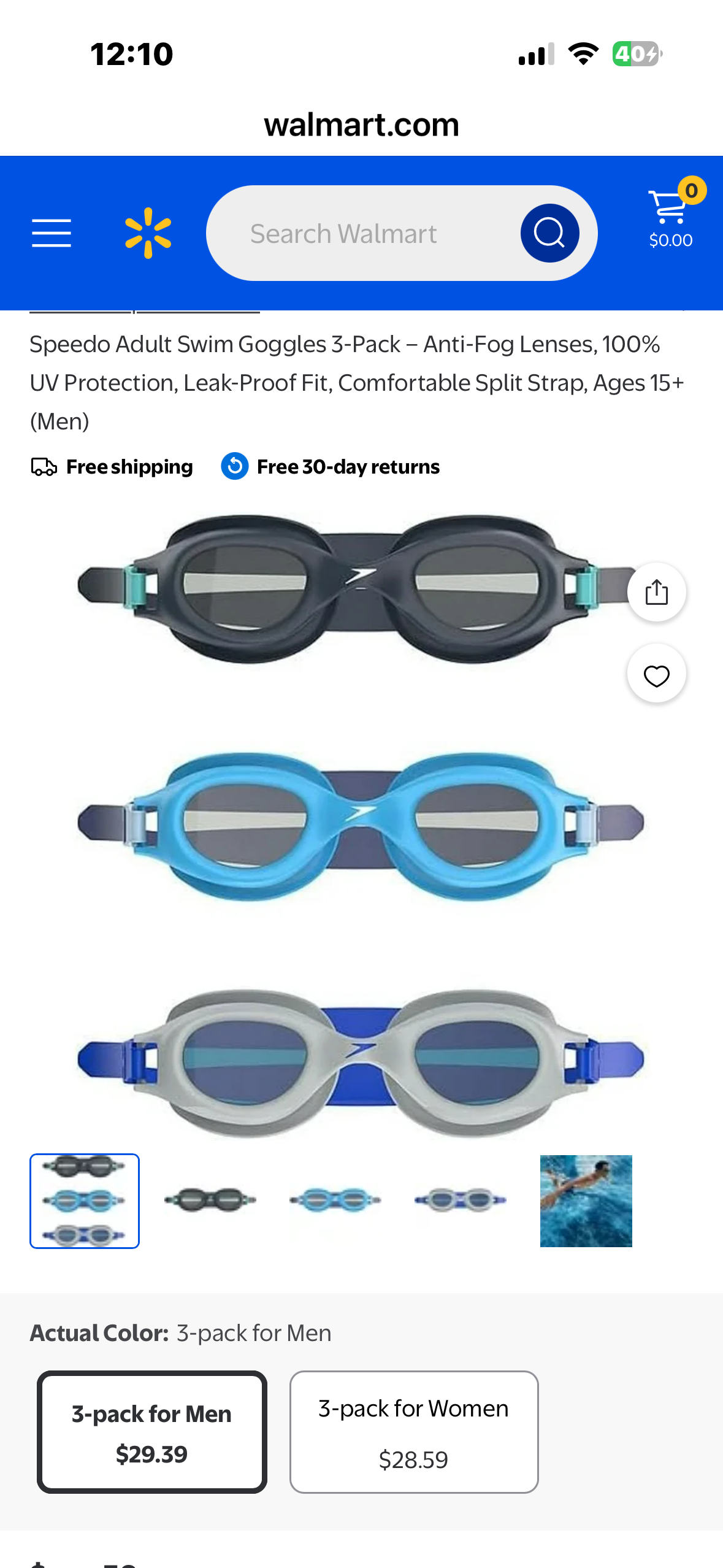Speedo Adult Swim Goggles 3-Pack - Anti-Fog Lenses, 100% UV Protection, Leak-Proof Fit, Comfortable Split Strap, Ages 15+