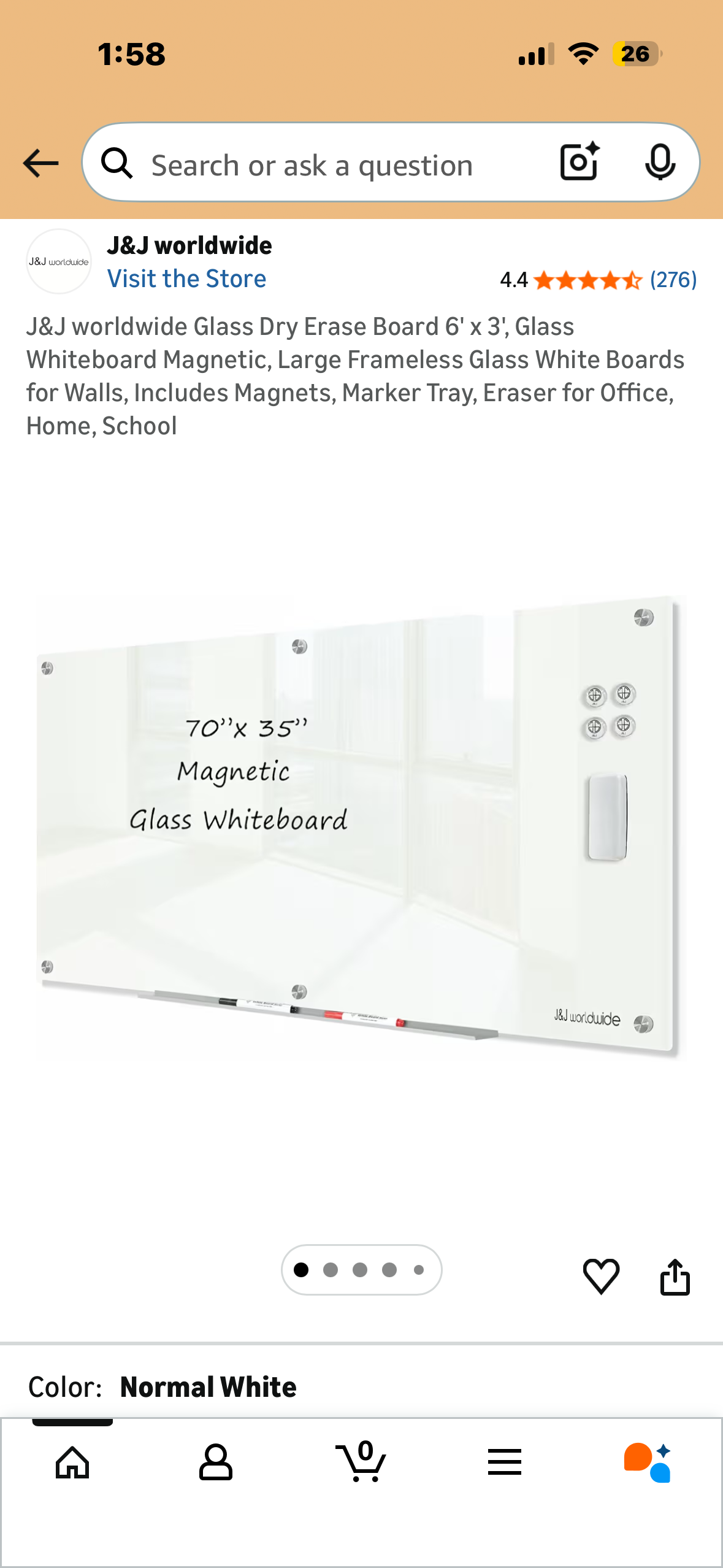 J&J worldwide Glass Dry Erase Board 6'x 3', Glass Whiteboard, Large Frameless Magnetic Glass White Board, Includes Magnets, Marker Tray, Eraser for Office, Home, School (O480)
