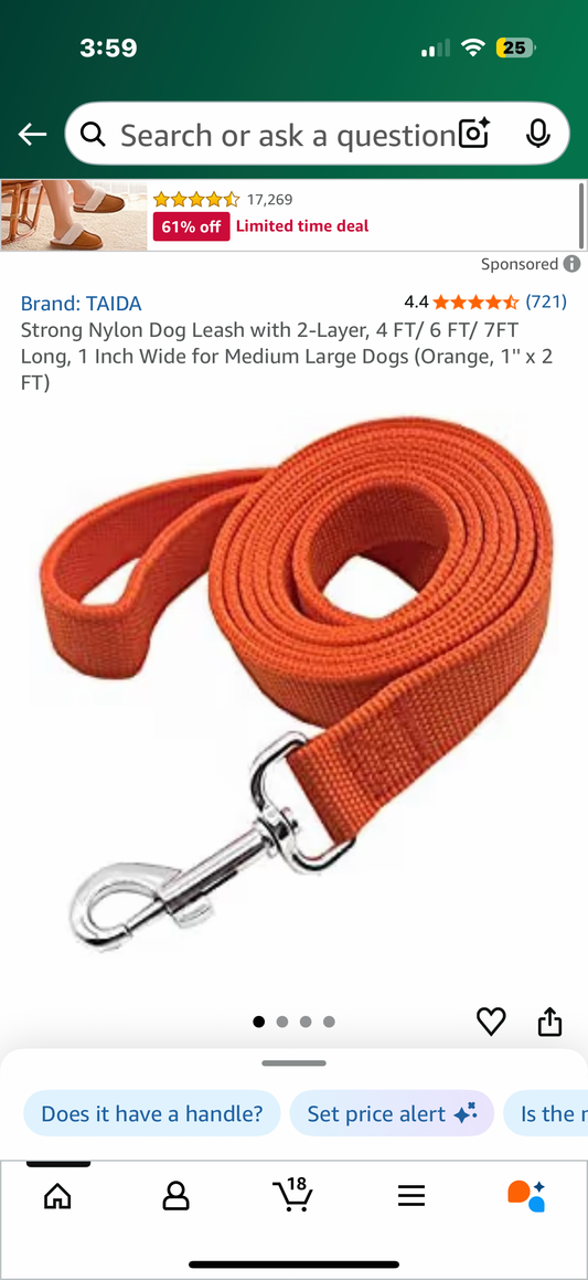 Strong Nylon Dog Leash with 2-Layer, 4 FT/ 6 FT/ 7FT Long, 1 Inch Wide for Medium Large Dogs (Orange, 1'' x 2 FT)