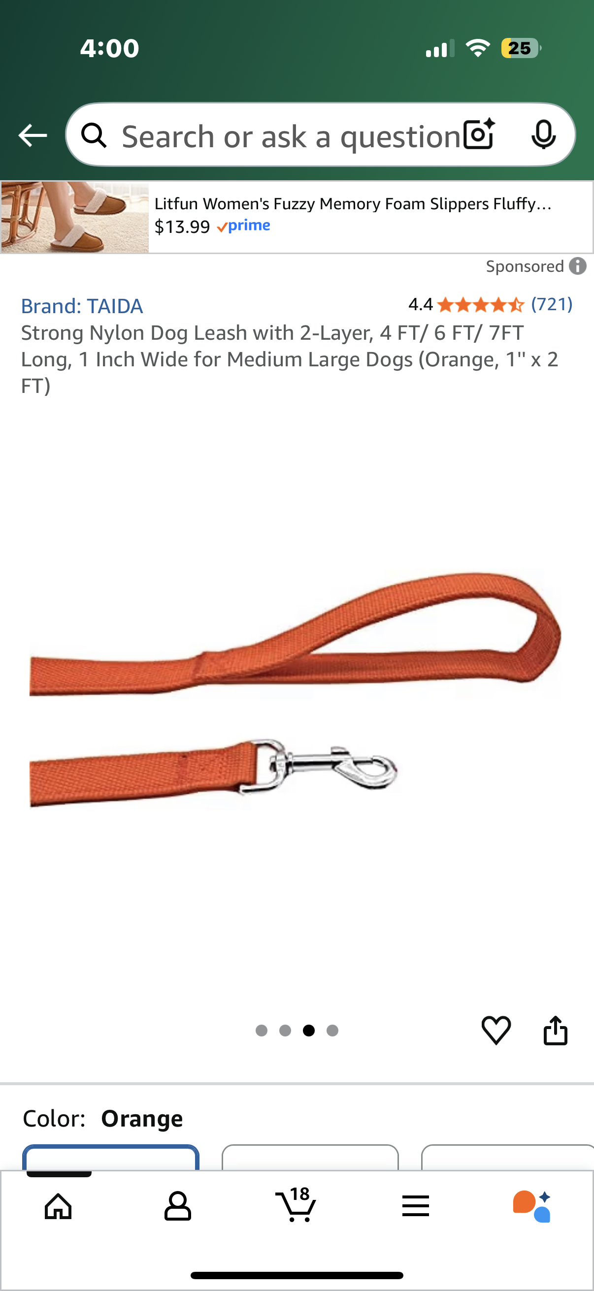 Strong Nylon Dog Leash with 2-Layer, 4 FT/ 6 FT/ 7FT Long, 1 Inch Wide for Medium Large Dogs (Orange, 1'' x 2 FT)
