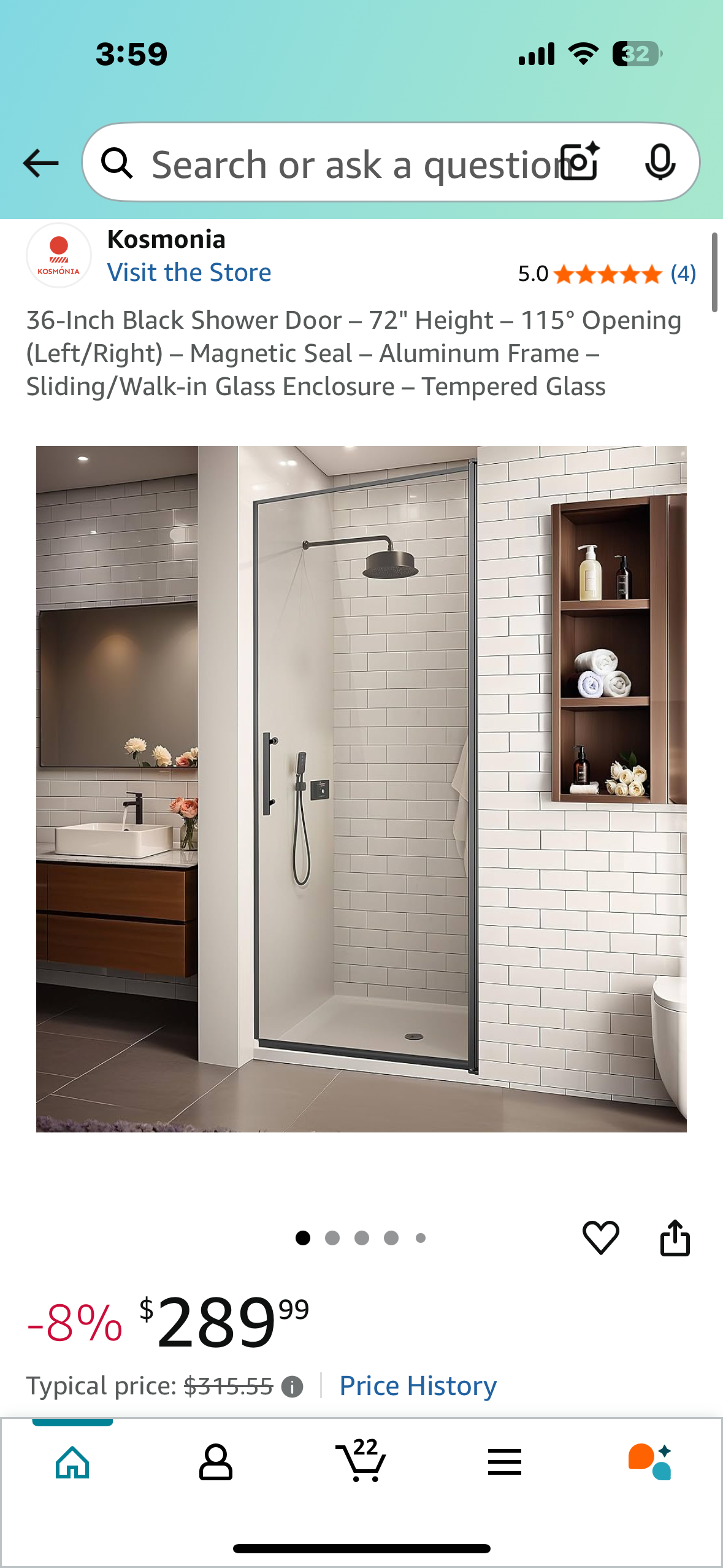 36-Inch Black Shower Door - 72" Height - 115° Opening (Left/Right) - Magnetic Seal - Aluminum Frame - Sliding/Walk-in Glass Enclosure - Tempered Glass (B1005)