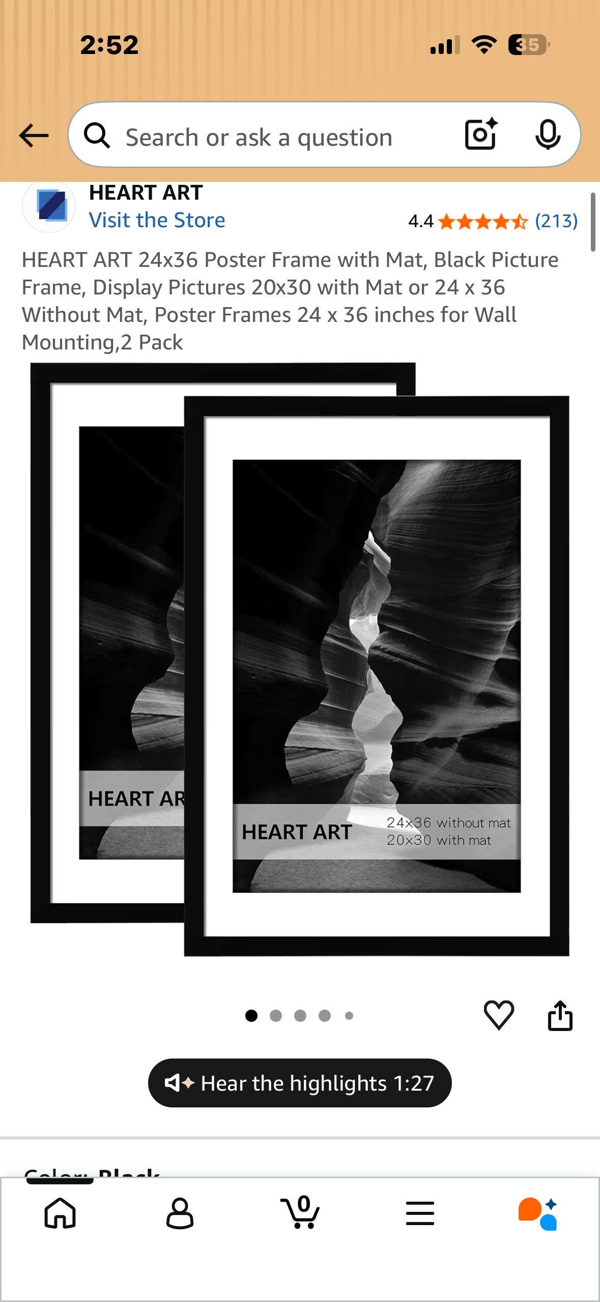 HEART ART 24x36 Poster Frame, Black Picture Frame, Display Pictures for Wall Mounting, 2 Pack (L1252)