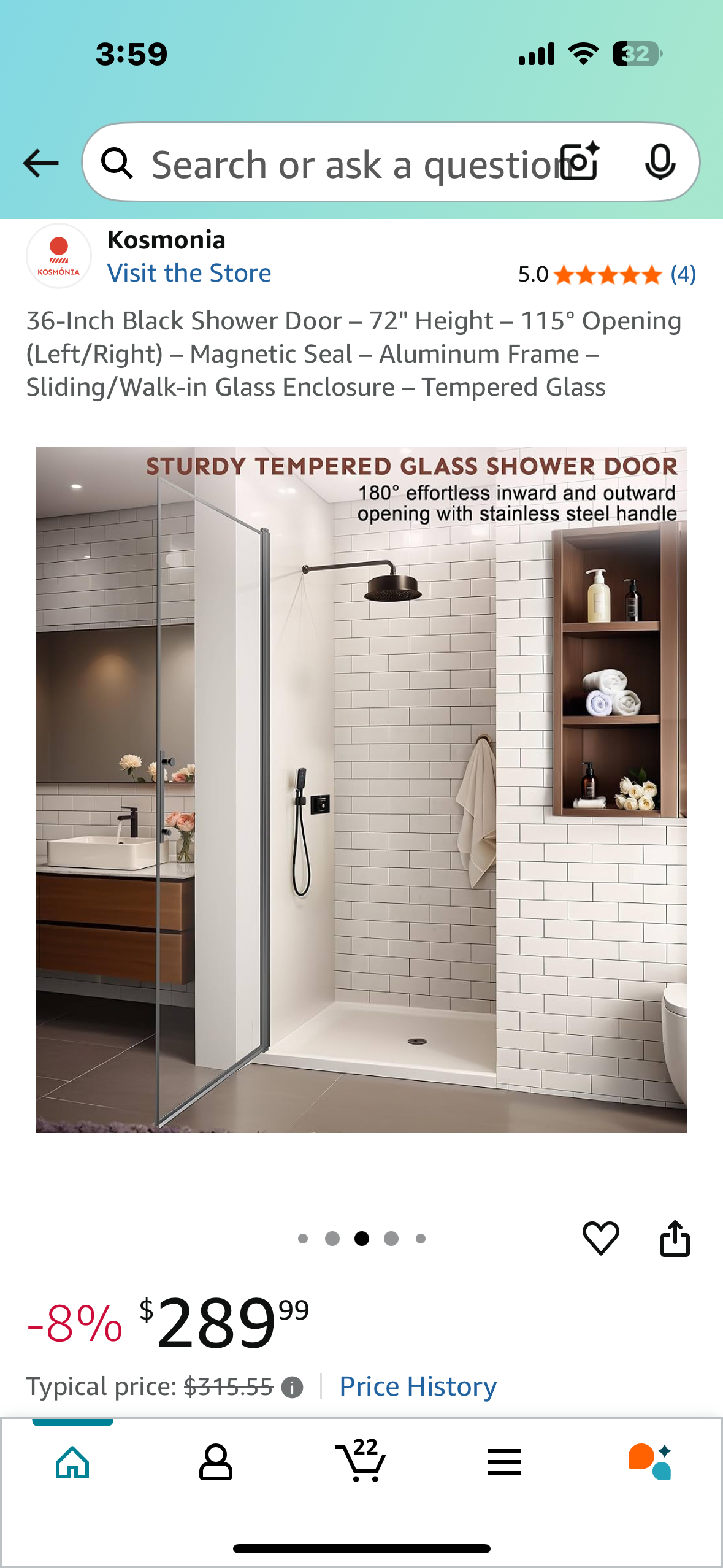 36-Inch Black Shower Door - 72" Height - 115° Opening (Left/Right) - Magnetic Seal - Aluminum Frame - Sliding/Walk-in Glass Enclosure - Tempered Glass (B1005)