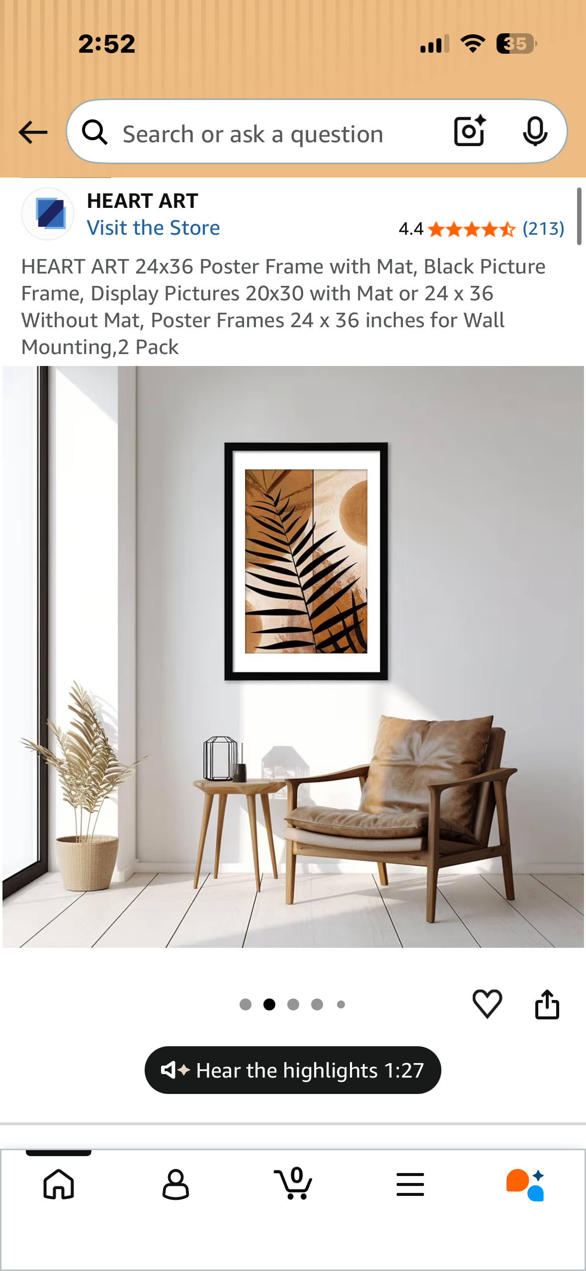 HEART ART 24x36 Poster Frame, Black Picture Frame, Display Pictures for Wall Mounting, 2 Pack (L1252)