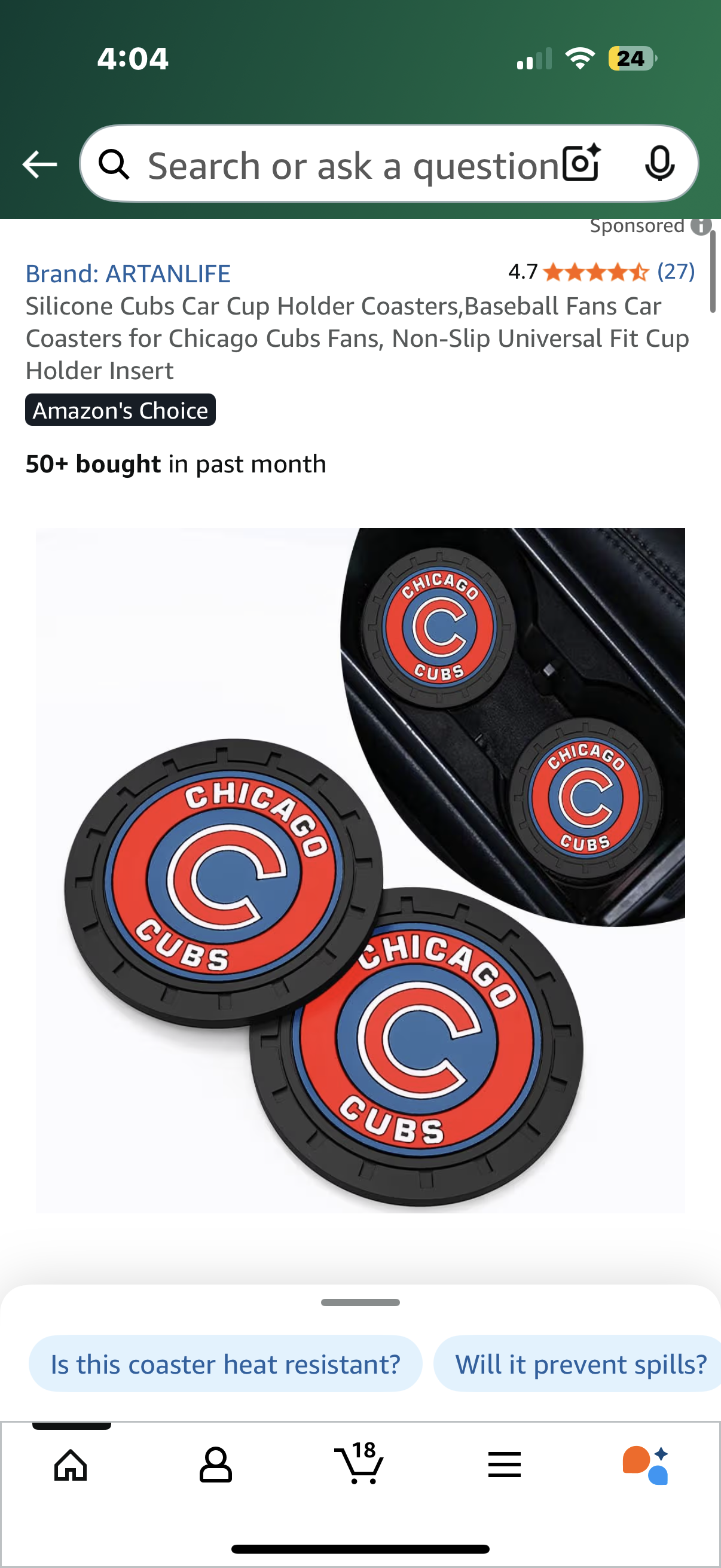 2 x  Silicone Cubs Car Cup Holder Coasters,Baseball Fans Car Coasters for Chicago Cubs Fans, Non-Slip Universal Fit Cup Holder Insert