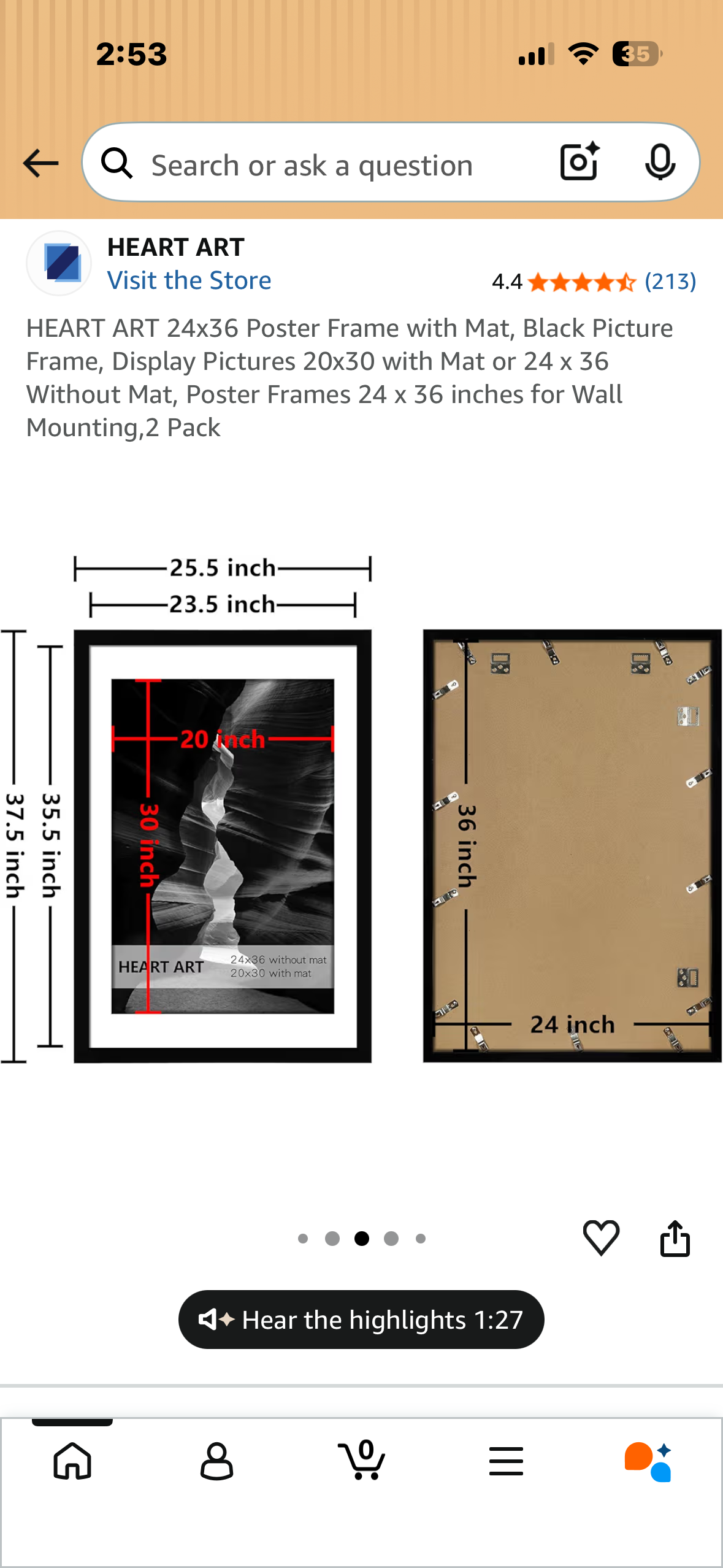 HEART ART 24x36 Poster Frame, Black Picture Frame, Display Pictures for Wall Mounting, 2 Pack (L1252)