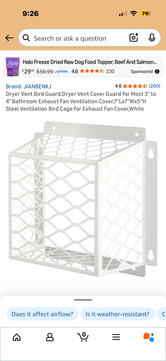 Dryer Vent Bird Guard,Dryer Vent Cover Guard for Most 3" to 4" Bathroom Exhaust Fan Ventilation Cover,7"Lx7"Wx5"H Steel Ventilation Bird Cage for Exhaust Fan Cover,White