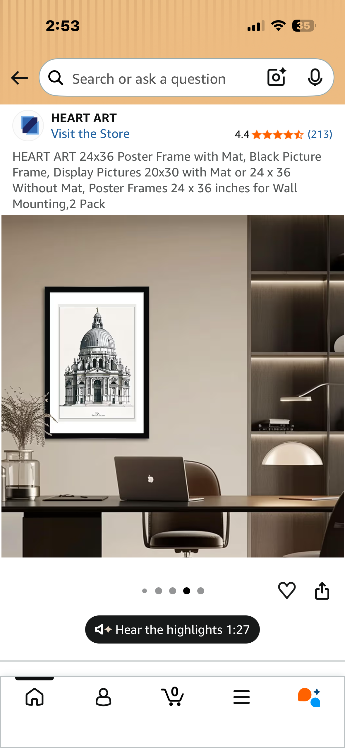 HEART ART 24x36 Poster Frame, Black Picture Frame, Display Pictures for Wall Mounting, 2 Pack (L1252)