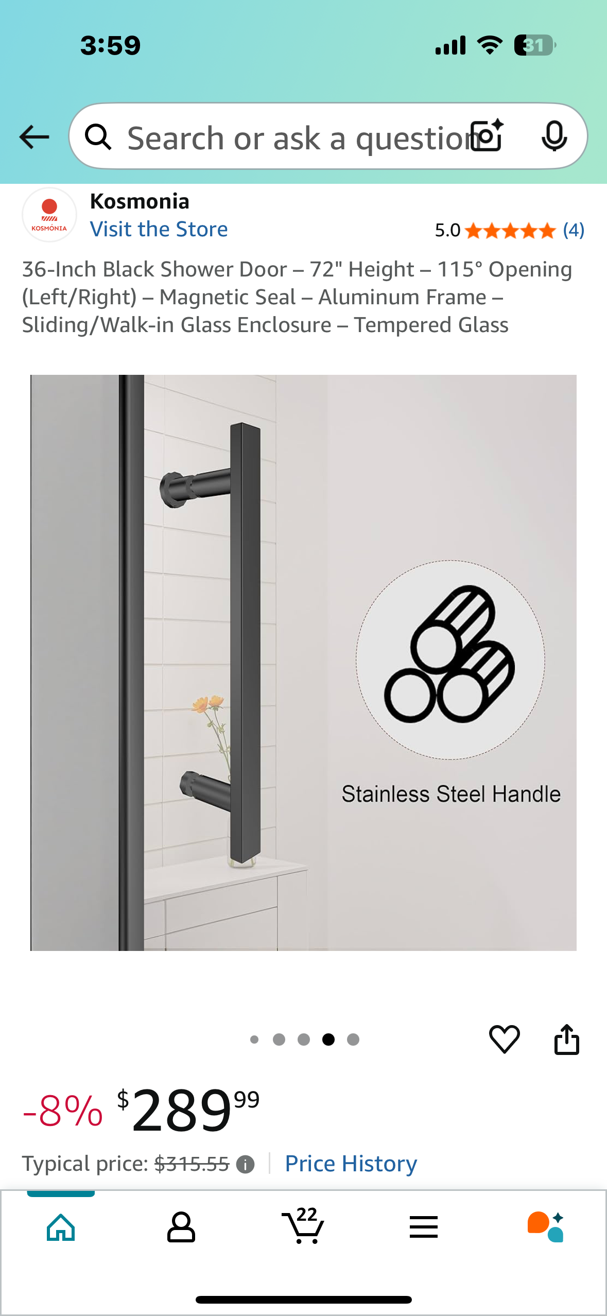 36-Inch Black Shower Door - 72" Height - 115° Opening (Left/Right) - Magnetic Seal - Aluminum Frame - Sliding/Walk-in Glass Enclosure - Tempered Glass (B1005)
