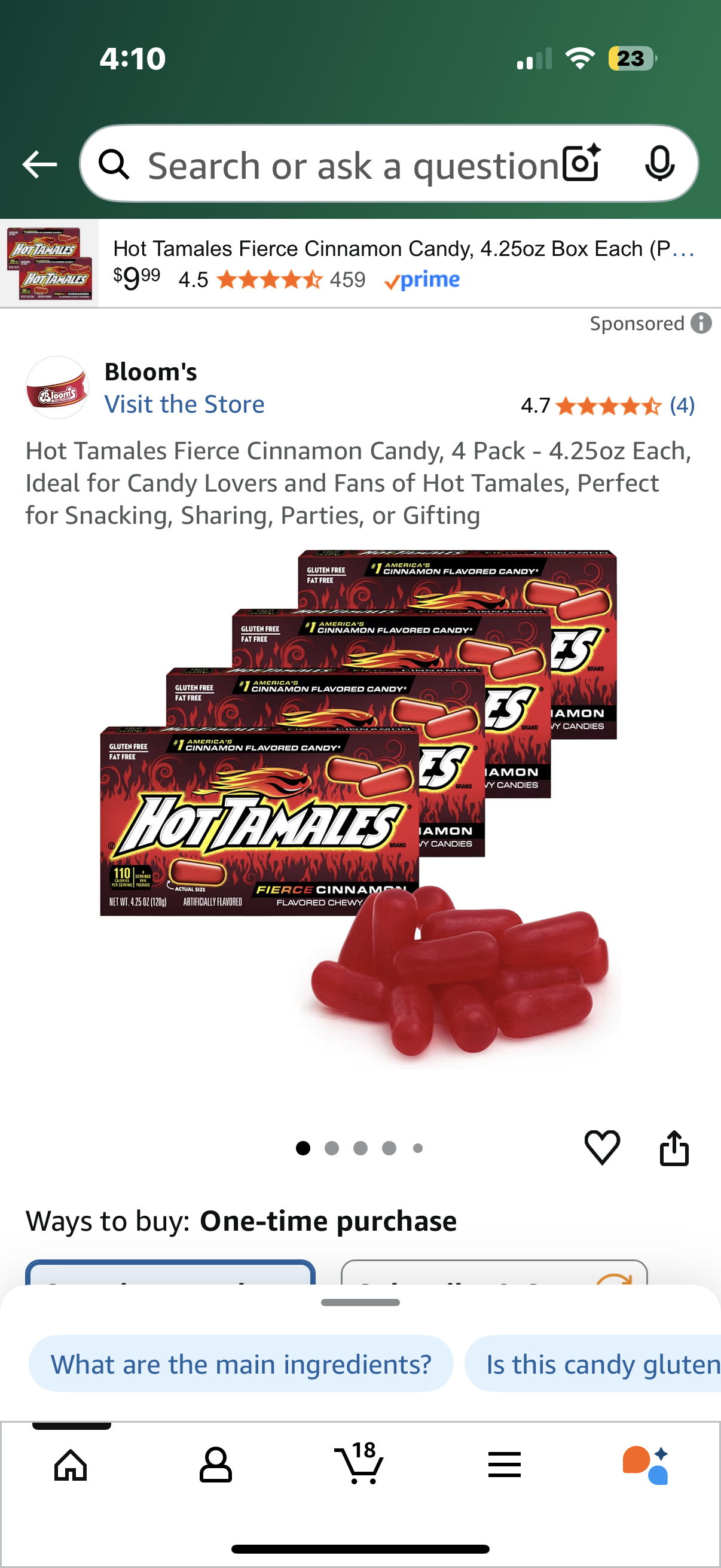 Hot Tamales Fierce Cinnamon Candy, 4 Pack - 4.25oz Each, Ideal for Candy Lovers and Fans of Hot Tamales, Perfect for Snacking, Sharing, Parties, or Gifting
