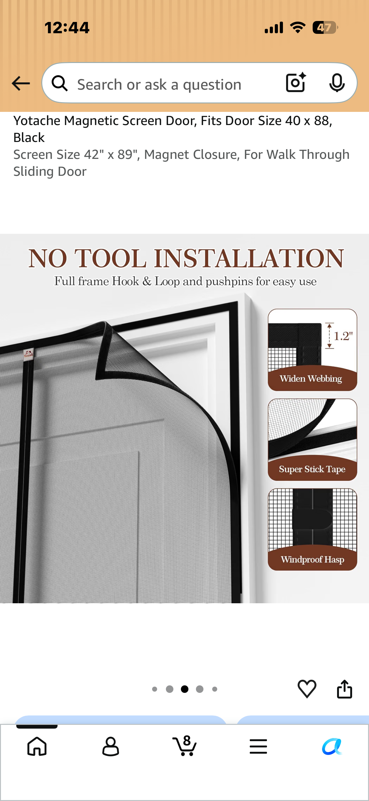 Yotache Magnetic Screen Door, Fits Door Size 40 x 88, Black Screen Size 42" x 89", Magnet Closure, For Walk Through Sliding Door
