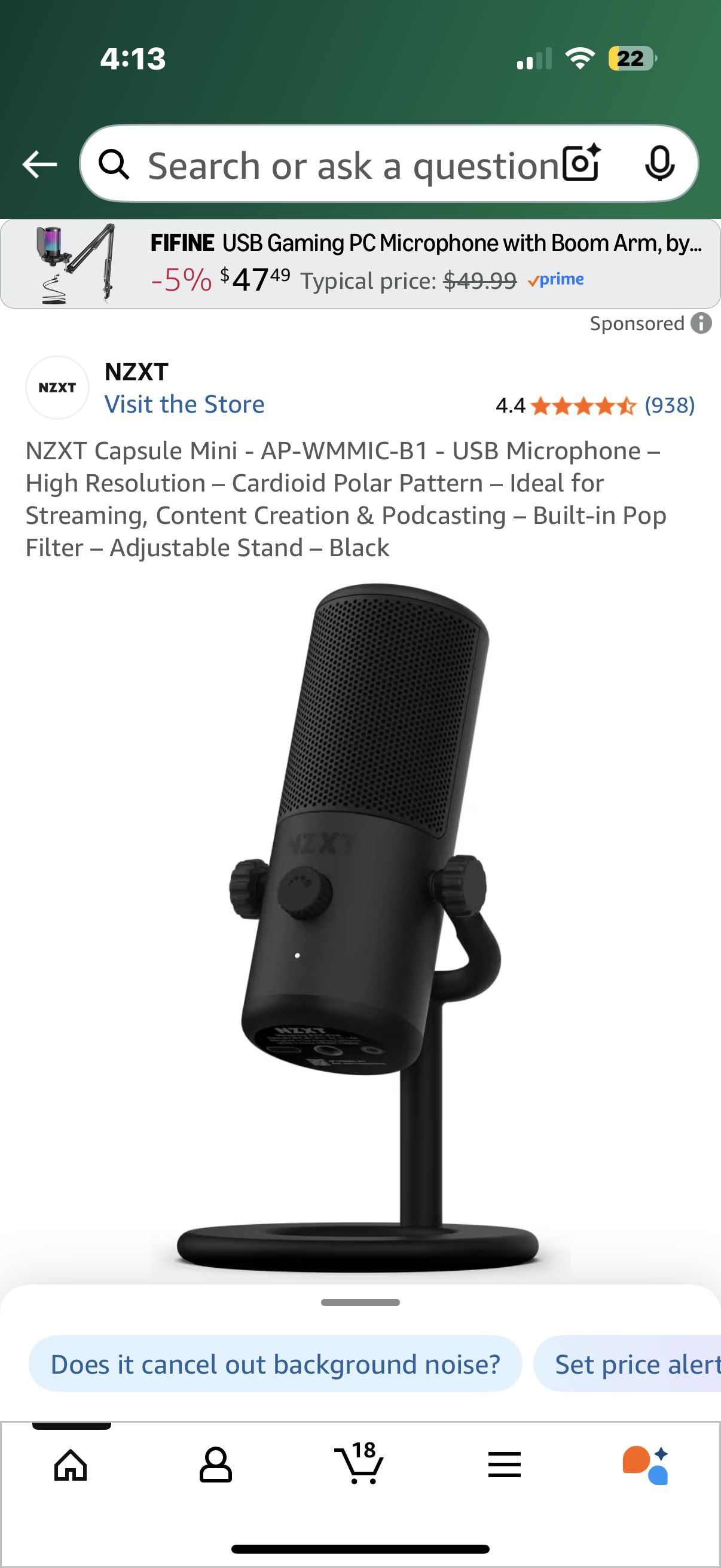 NZXT Capsule Mini - AP-WMMIC-B1 - USB Microphone – High Resolution – Cardioid Polar Pattern – Ideal for Streaming, Content Creation & Podcasting – Built-in Pop Filter – Adjustable Stand – Black
