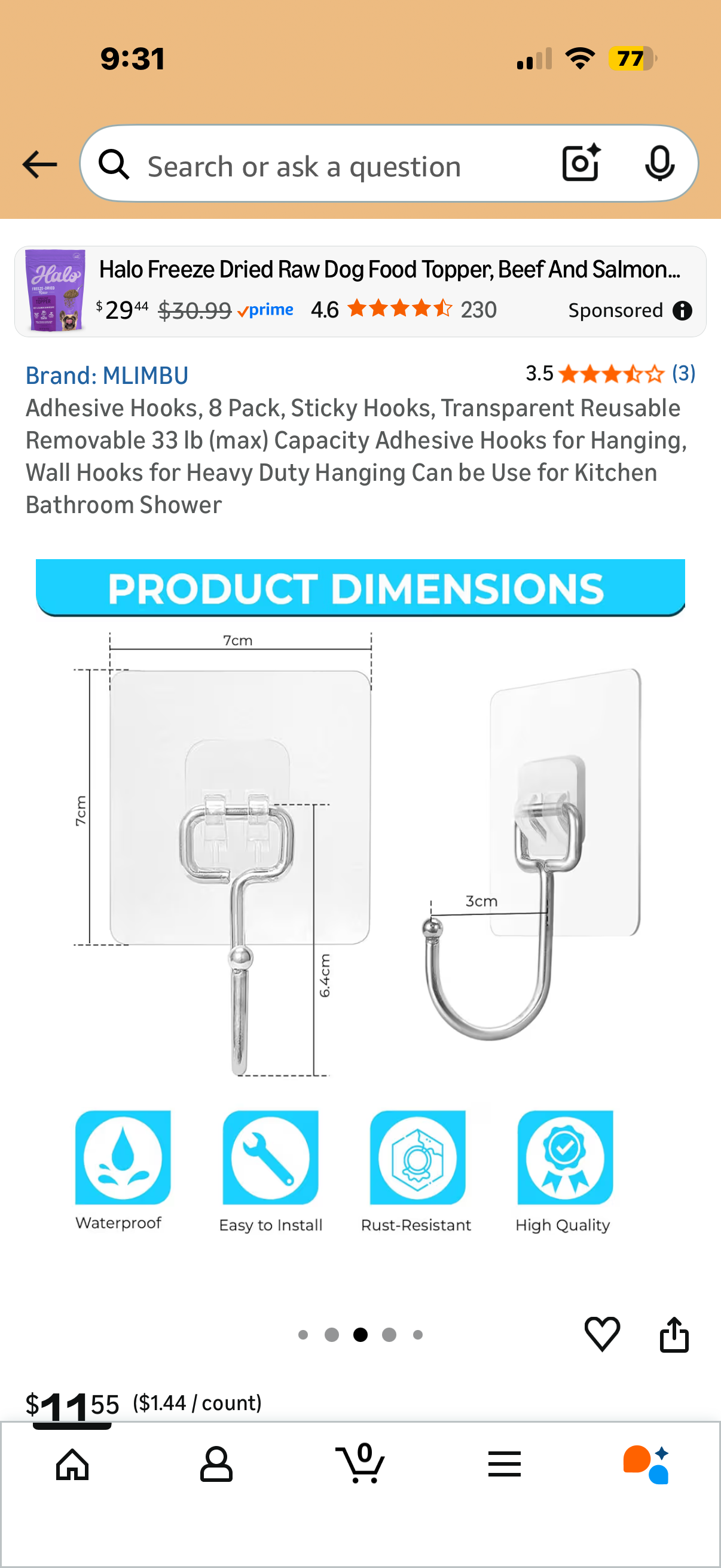 Pack of Adhesive Hooks, 8 Pack, Sticky Hooks, Transparent Reusable Removable 33 lb (max) Capacity Adhesive Hooks for Hanging, Wall Hooks for Heavy Duty Hanging Can be Use for Kitchen Bathroom Shower