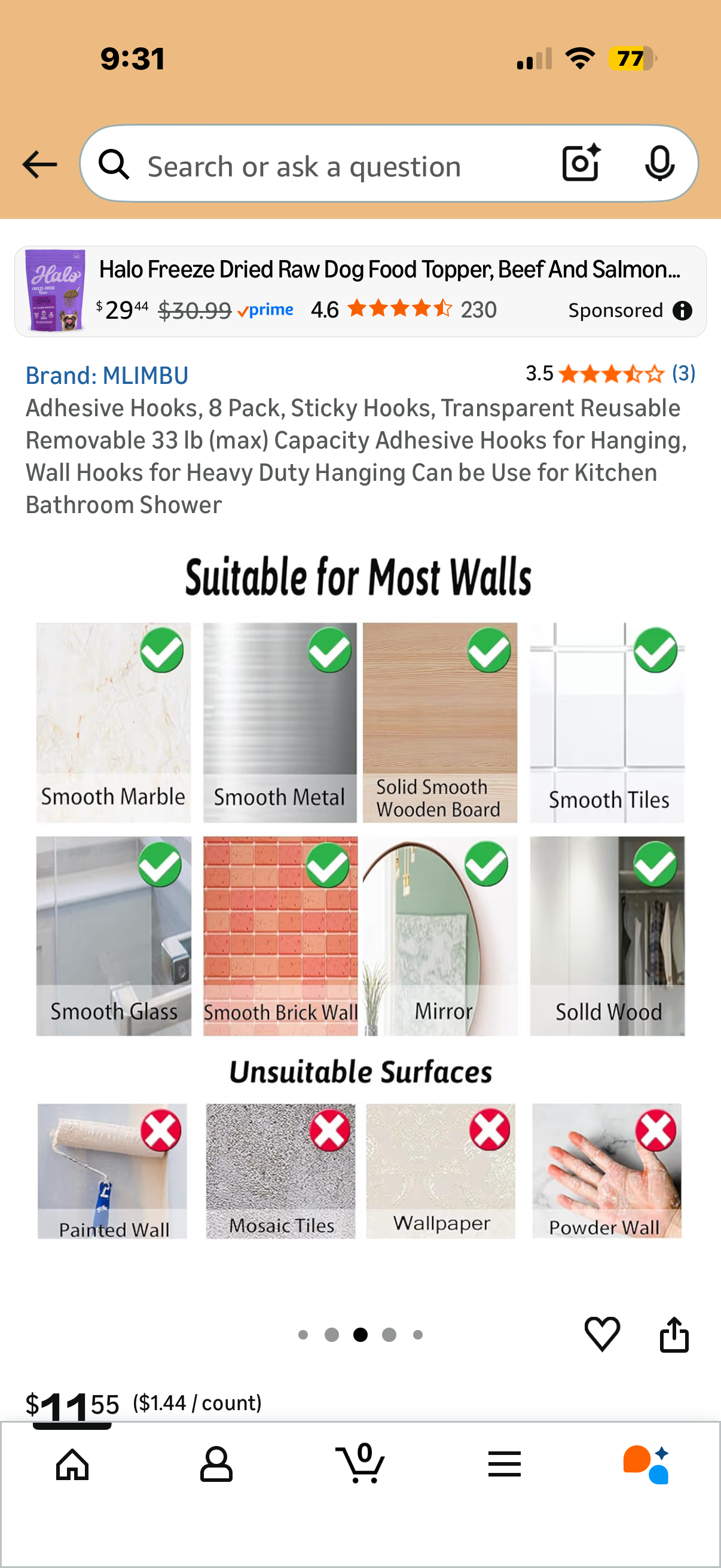 Pack of Adhesive Hooks, 8 Pack, Sticky Hooks, Transparent Reusable Removable 33 lb (max) Capacity Adhesive Hooks for Hanging, Wall Hooks for Heavy Duty Hanging Can be Use for Kitchen Bathroom Shower