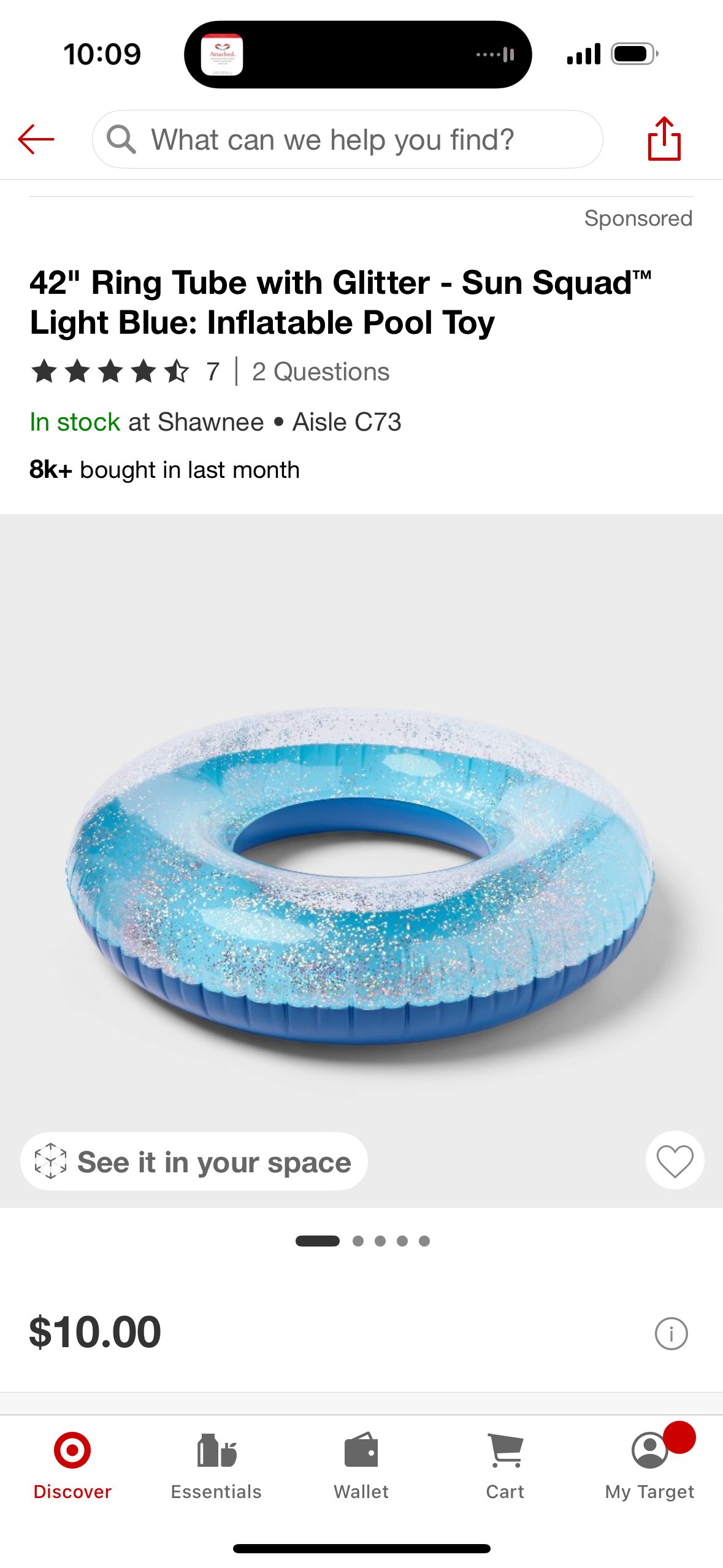 42" Ring Tube with Glitter - Sun Squad™ Light Blue: Inflatable Pool Toy