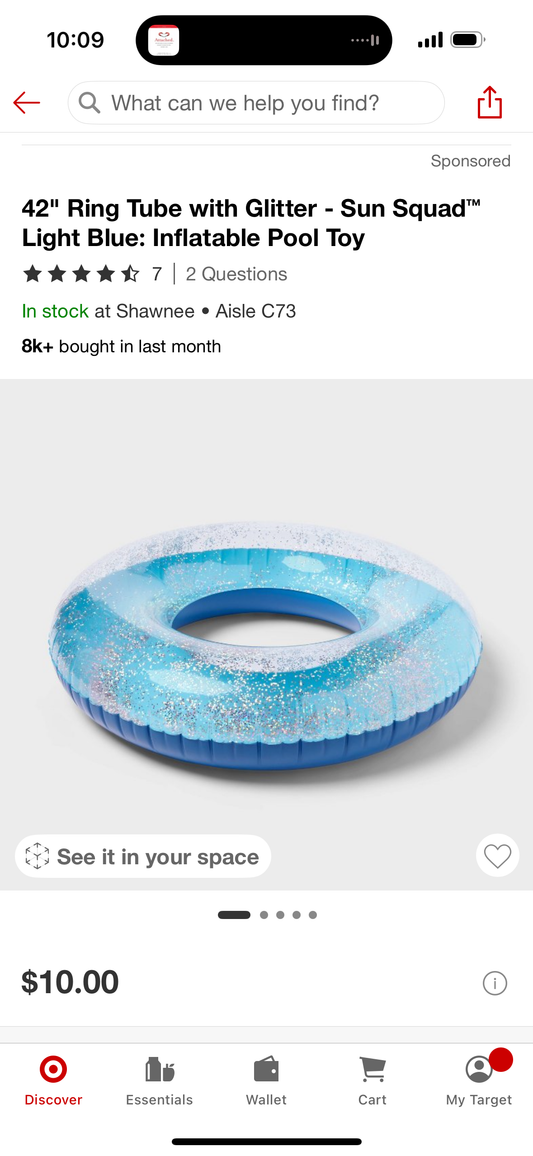 42" Ring Tube with Glitter - Sun Squad™ Light Blue: Inflatable Pool Toy