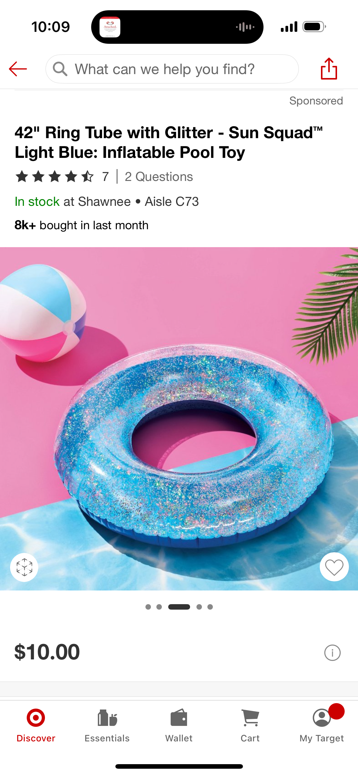 42" Ring Tube with Glitter - Sun Squad™ Light Blue: Inflatable Pool Toy