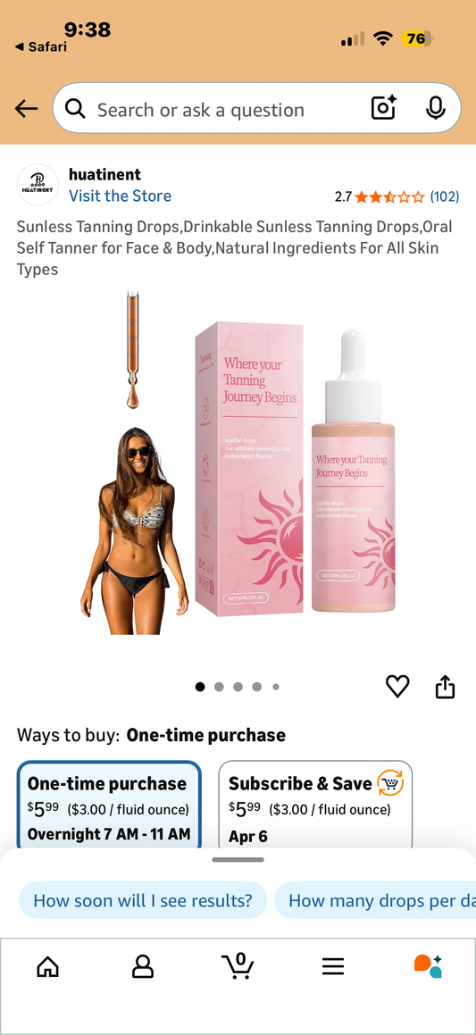 Sunless Tanning Drops,Drinkable Sunless Tanning Drops,Oral Self Tanner for Face & Body,Natural Ingredients For All Skin Types