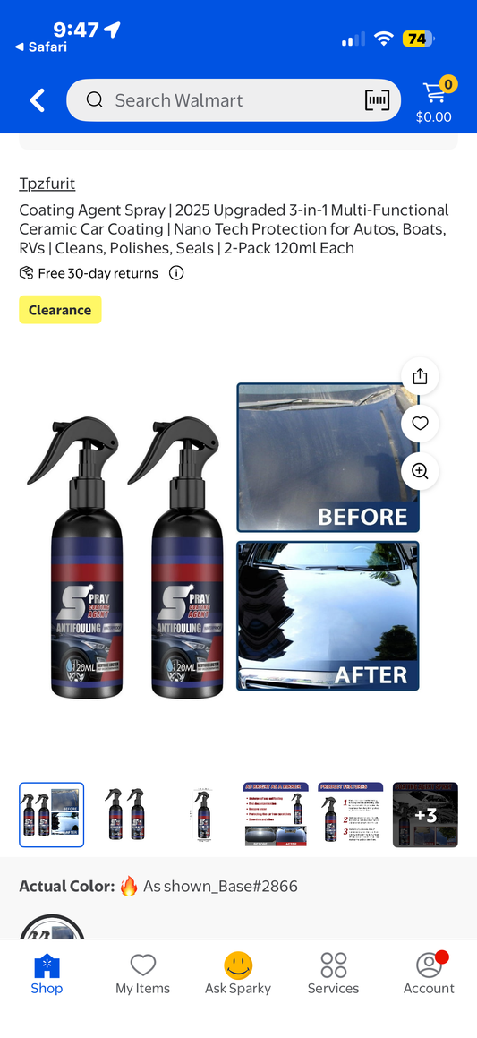 Coating Agent Spray 3-in-1 Multi-Functional Ceramic Car Coating | Nano Tech Protection for Autos, Boats, RVs | Cleans, Polishes, Seals | 2-Pack 120ml Each