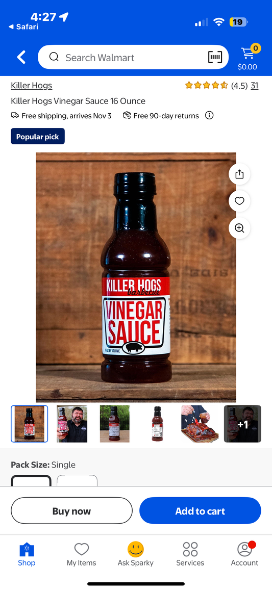 Killer Hogs Vinegar Sauce | Championship Grill and BBQ Sauce for Beef, Steak, Burgers, Pork, and Chicken | Sweet and Tangy and Spicy | 16 Ounces