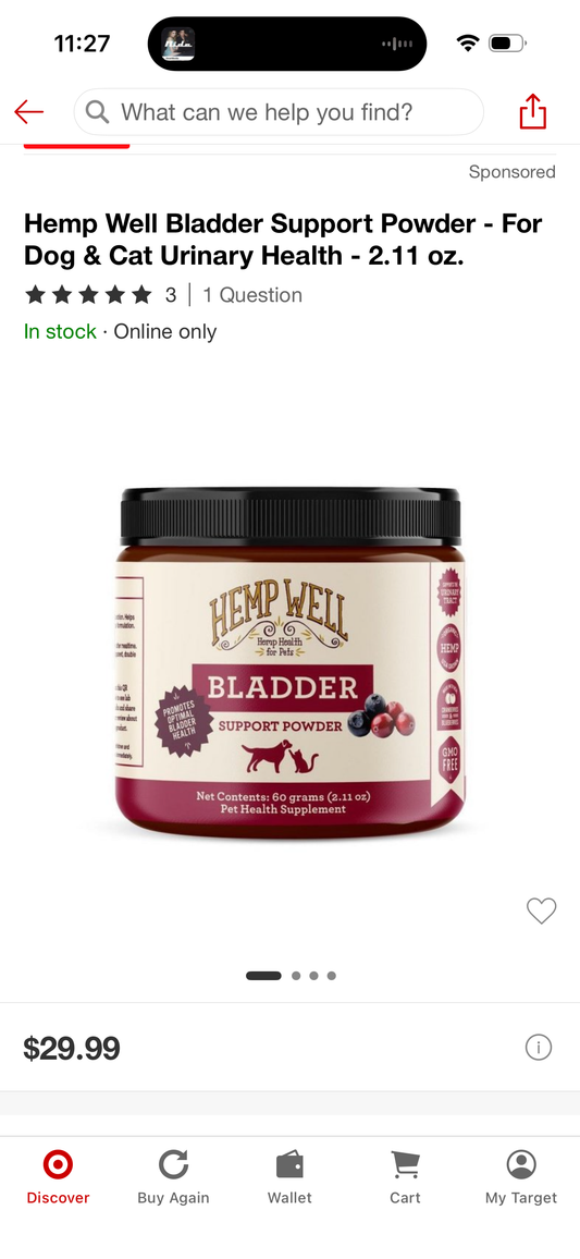 Hemp Well Bladder Support Powder - For Dog & Cat Urinary Health - 2.11 oz.