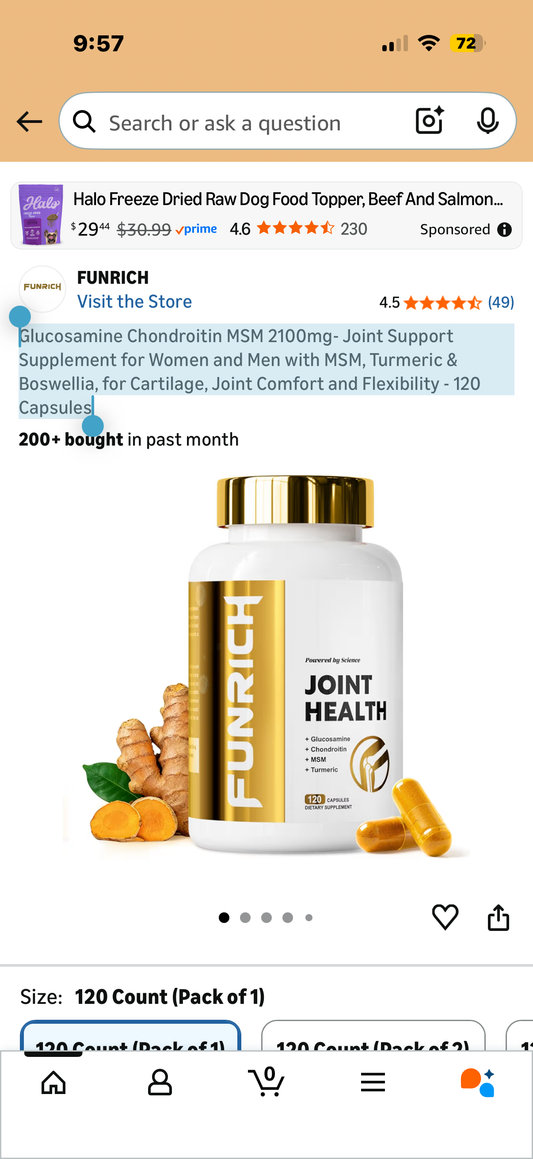 Glucosamine Chondroitin MSM 2100mg- Joint Support Supplement for Women and Men with MSM, Turmeric & Boswellia, for Cartilage, Joint Comfort and Flexibility - 120 Capsules