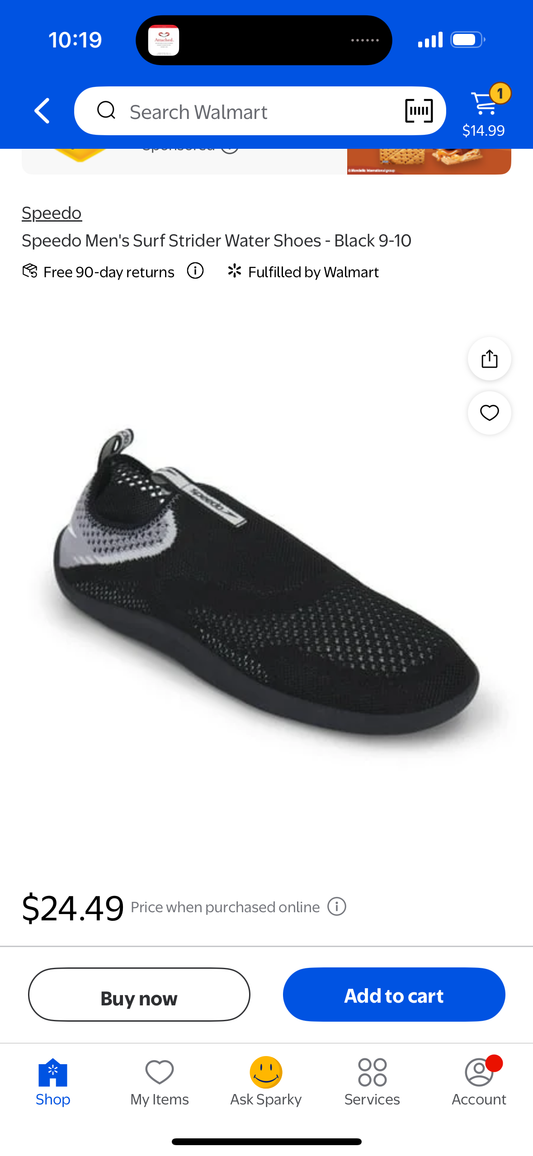 Speedo Men's Surf Strider Water Shoes - Black (Size 9-10)