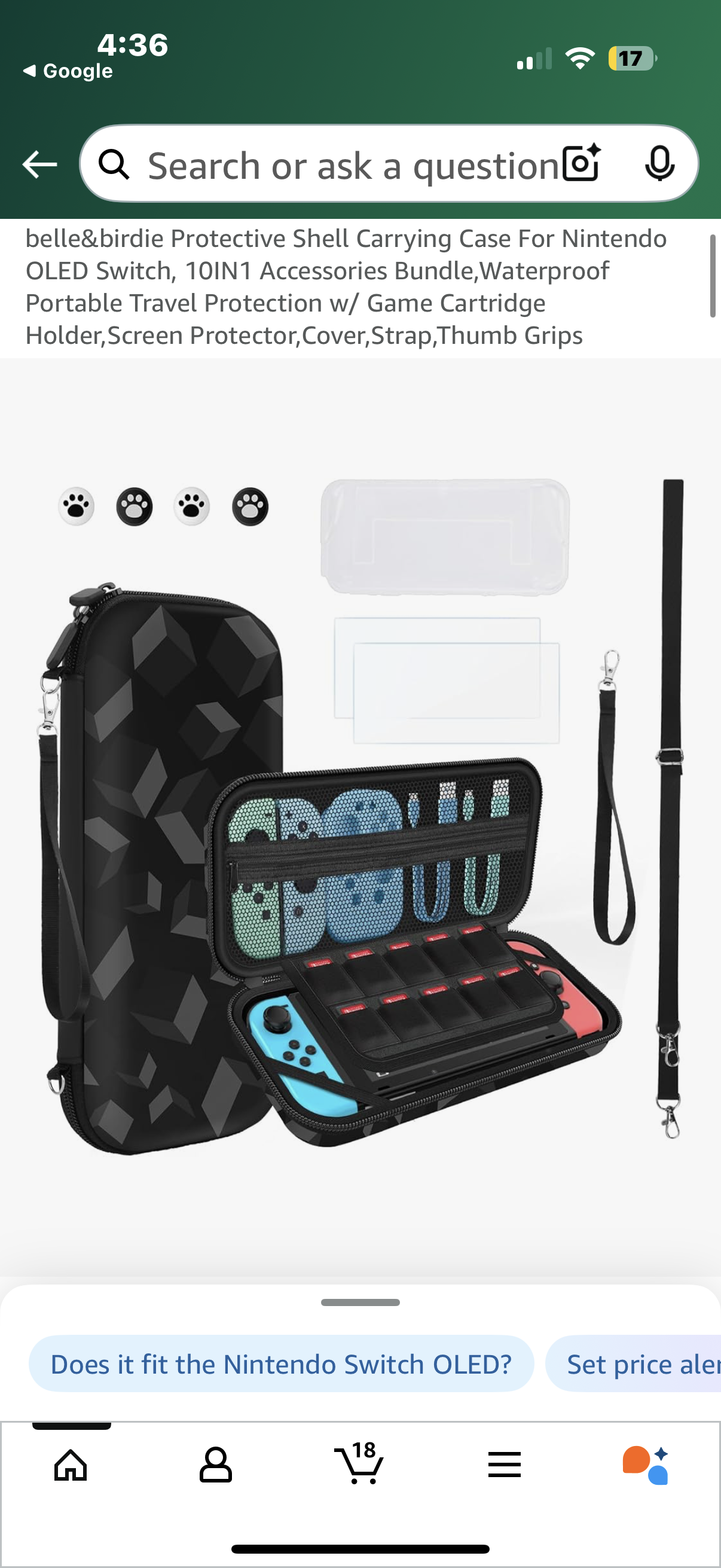 belle&birdie Protective Shell Carrying Case For Nintendo OLED Switch, 10IN1 Accessories Bundle,Waterproof Portable Travel Protection w/ Game Cartridge Holder,Screen Protector,Cover,Strap,Thumb Grips