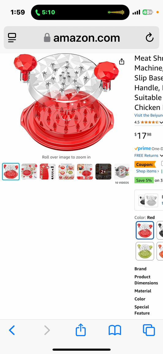 Chicken Shredder ShredMachine, Chicken Grinder Machine Better Than Bear Claw Meat Shredder for Pulled Pork Tool with Handle Non-skid Base Suitable for Pulled Pork Beef Chicken Kitchen Tool (Big Red)