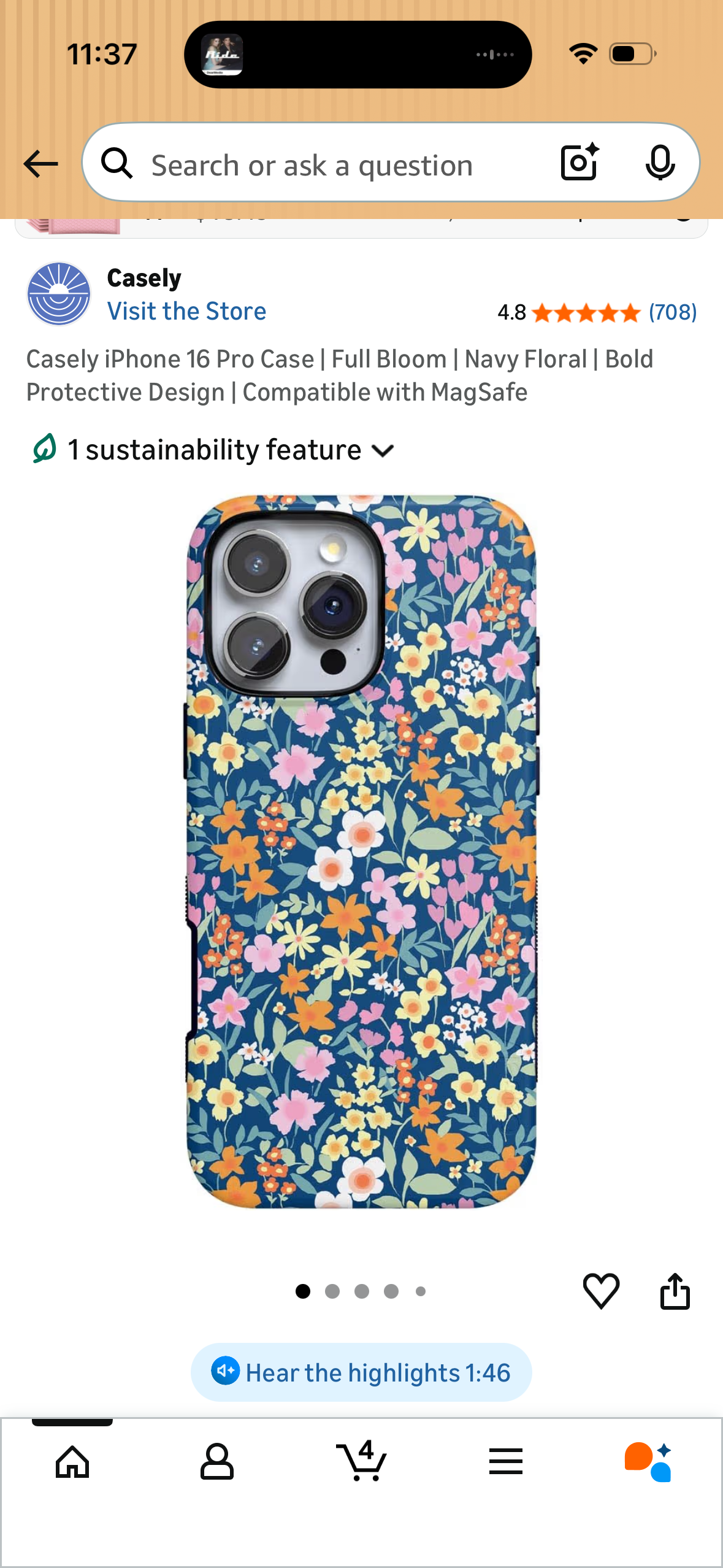 Casely iPhone 16 Pro Case | Full Bloom | Navy Floral | Bold Protective Design | Compatible with MagSafe