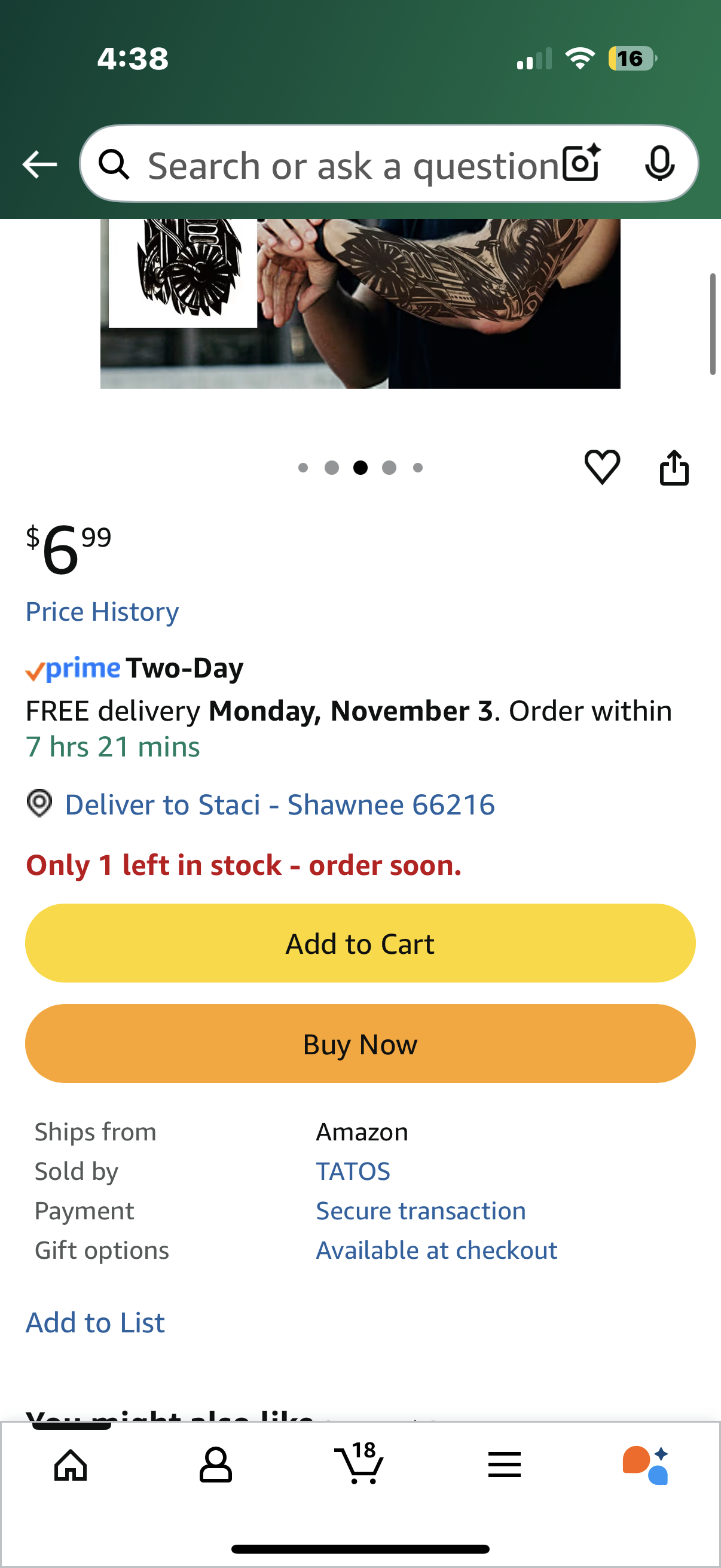 Extra Large Sleeve Tattoo Temporary Full Arm Fake Body Stickers for Adult Men Women 6 Sheets, Aniuvot Teens Waterproof Realistic Skull Owl Virgin Mary Tribe Totem Halloween Makeup Accessories