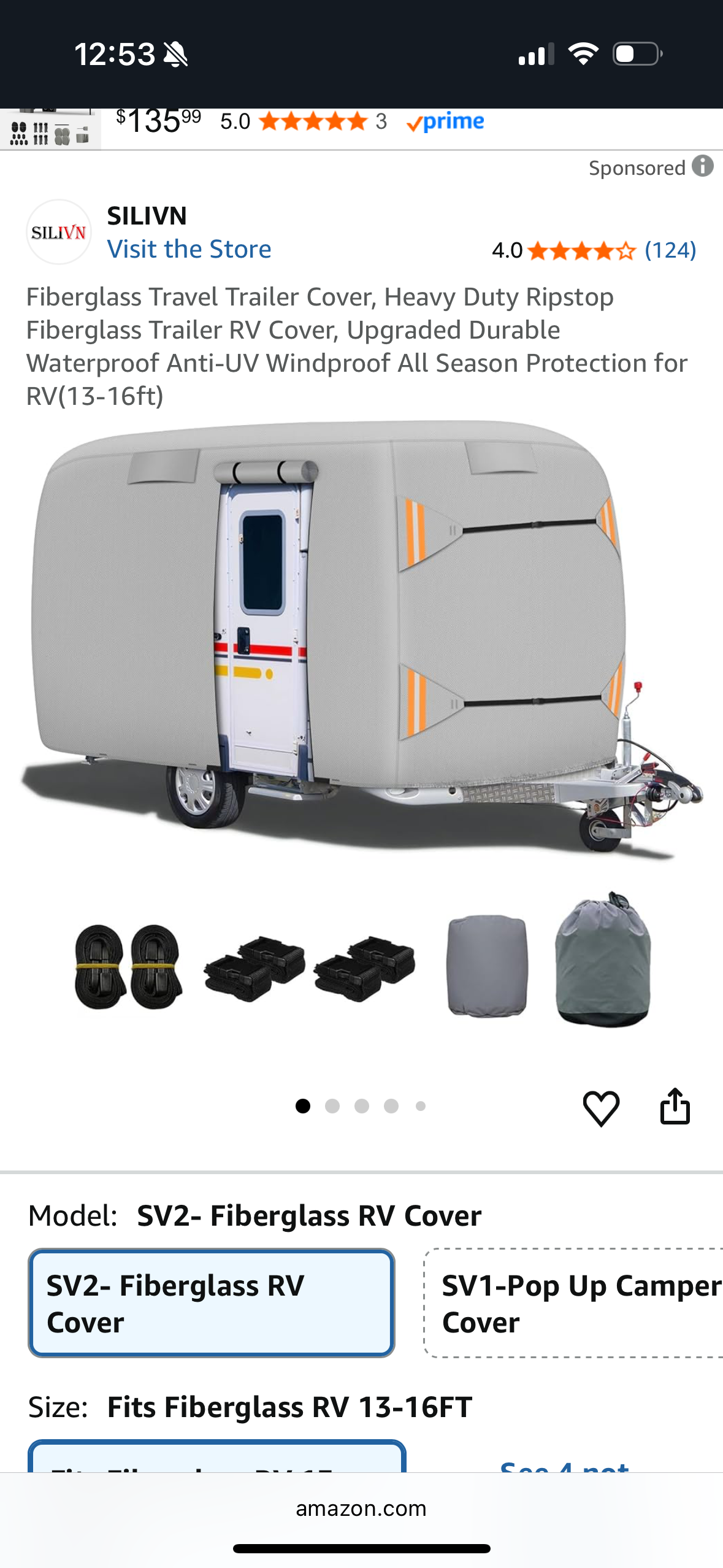Fiberglass Travel Trailer Cover, Heavy Duty Ripstop Fiberglass Trailer RV Cover, Upgraded Durable Waterproof Anti-UV Windproof All Season Protection for RV(8-10ft)