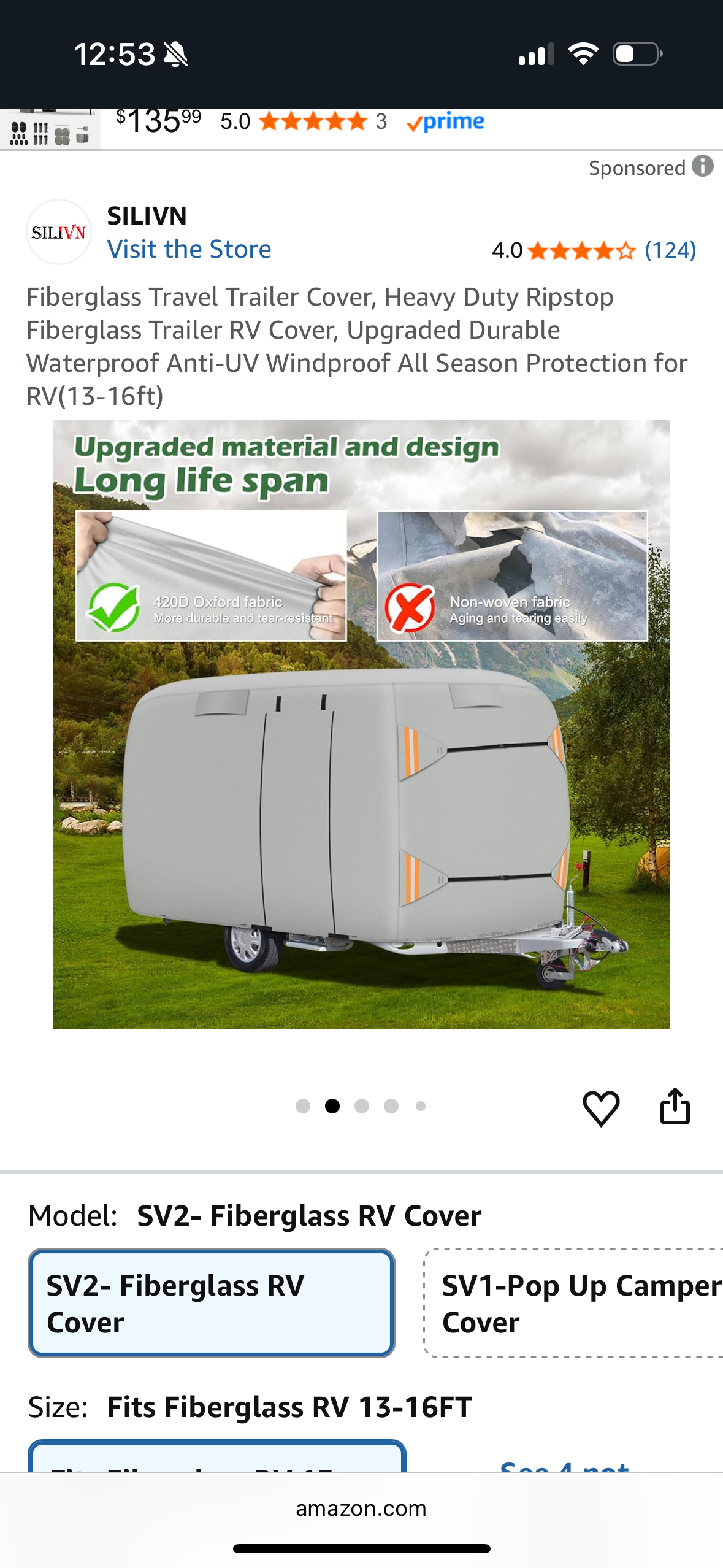 Fiberglass Travel Trailer Cover, Heavy Duty Ripstop Fiberglass Trailer RV Cover, Upgraded Durable Waterproof Anti-UV Windproof All Season Protection for RV(8-10ft)