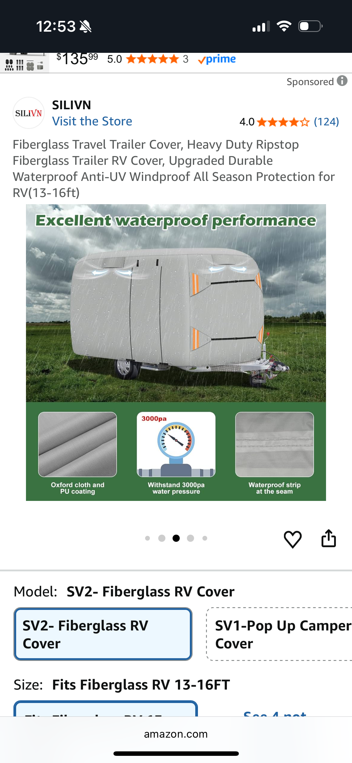 Fiberglass Travel Trailer Cover, Heavy Duty Ripstop Fiberglass Trailer RV Cover, Upgraded Durable Waterproof Anti-UV Windproof All Season Protection for RV(8-10ft)