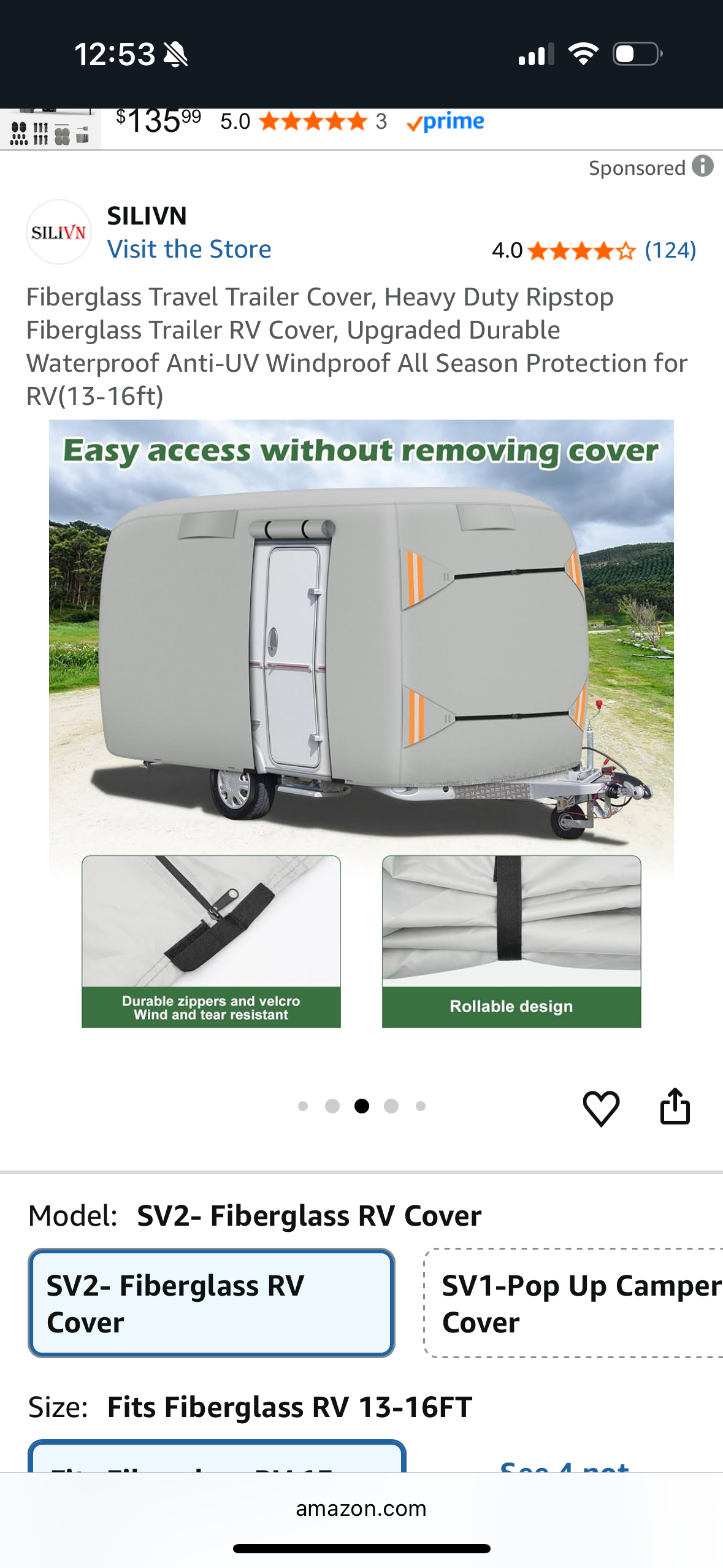 Fiberglass Travel Trailer Cover, Heavy Duty Ripstop Fiberglass Trailer RV Cover, Upgraded Durable Waterproof Anti-UV Windproof All Season Protection for RV(8-10ft)