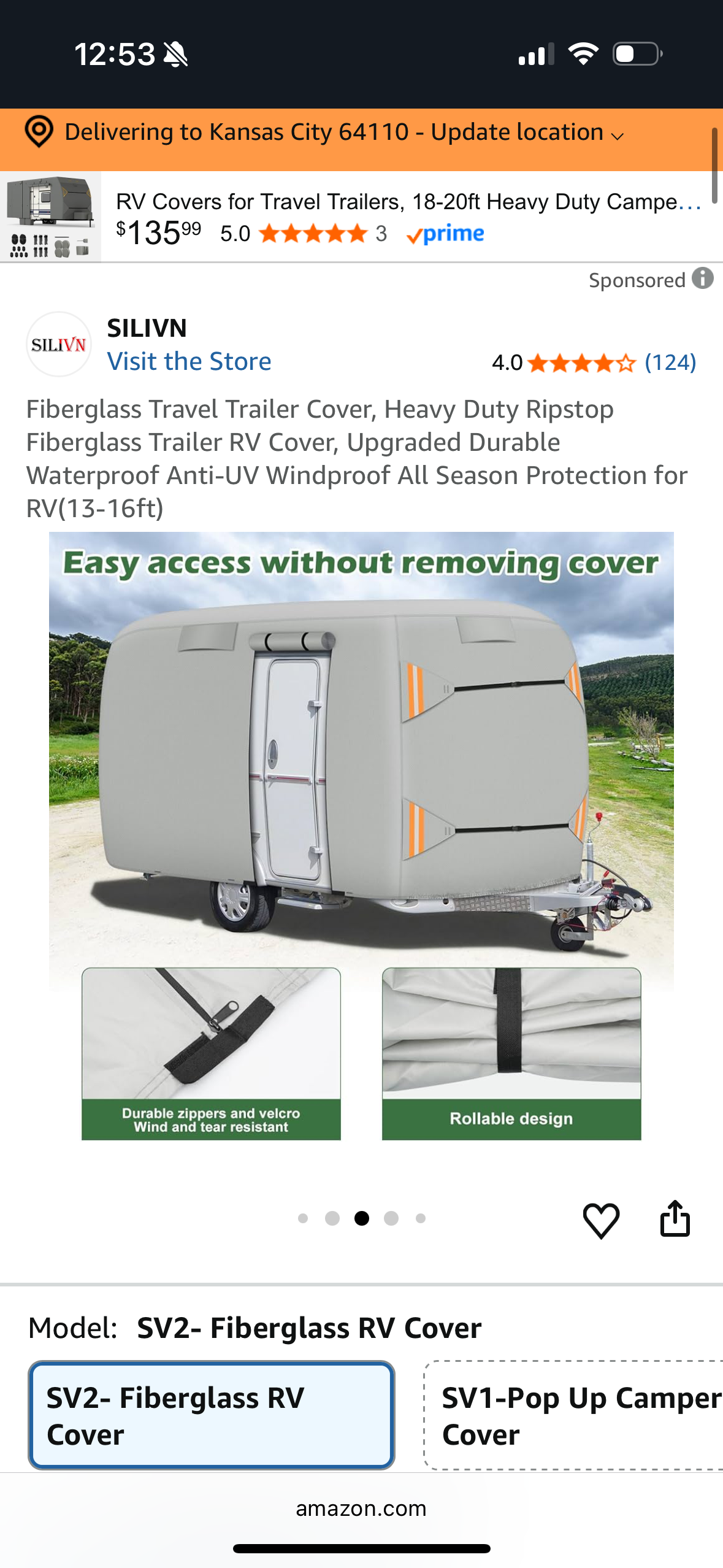 Fiberglass Travel Trailer Cover, Heavy Duty Ripstop Fiberglass Trailer RV Cover, Upgraded Durable Waterproof Anti-UV Windproof All Season Protection for RV(8-10ft)