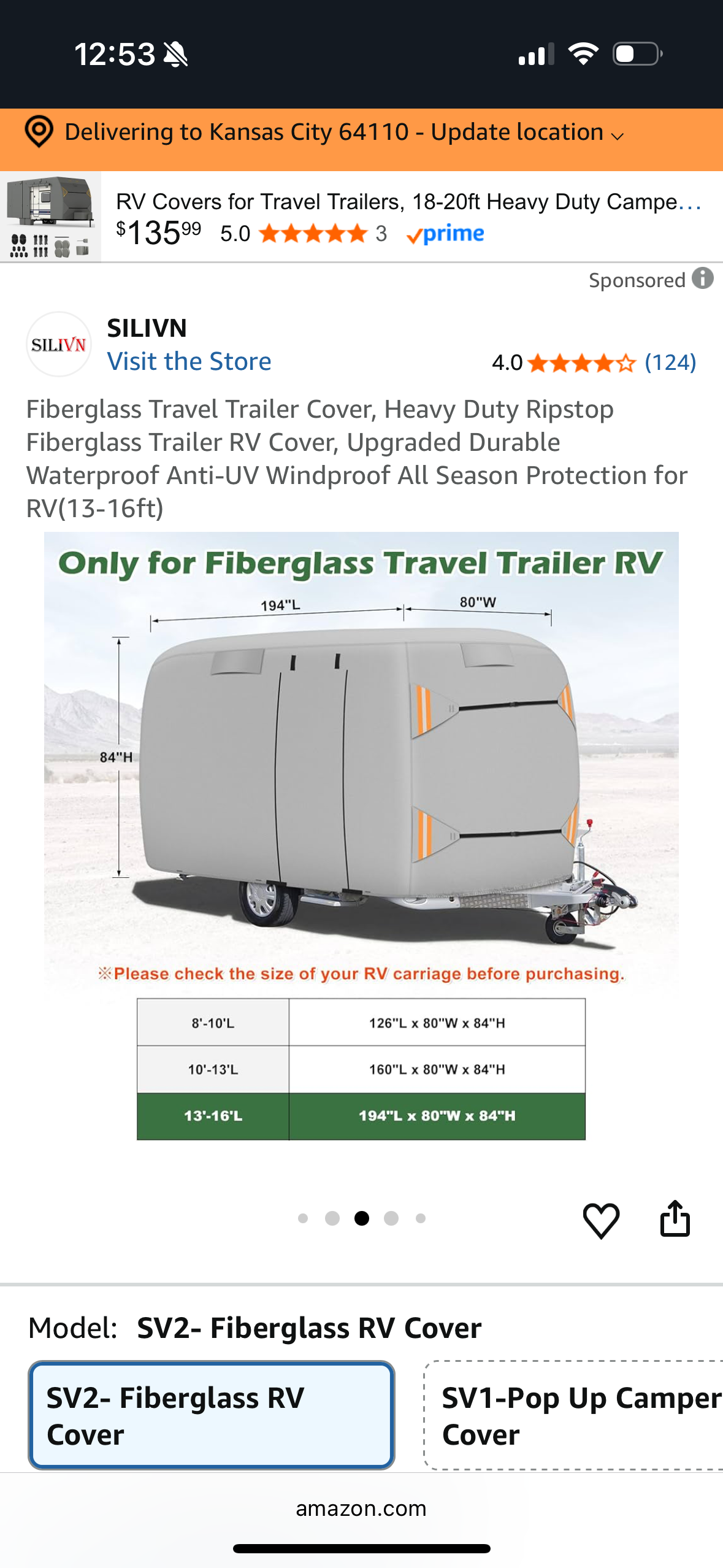 Fiberglass Travel Trailer Cover, Heavy Duty Ripstop Fiberglass Trailer RV Cover, Upgraded Durable Waterproof Anti-UV Windproof All Season Protection for RV(8-10ft)